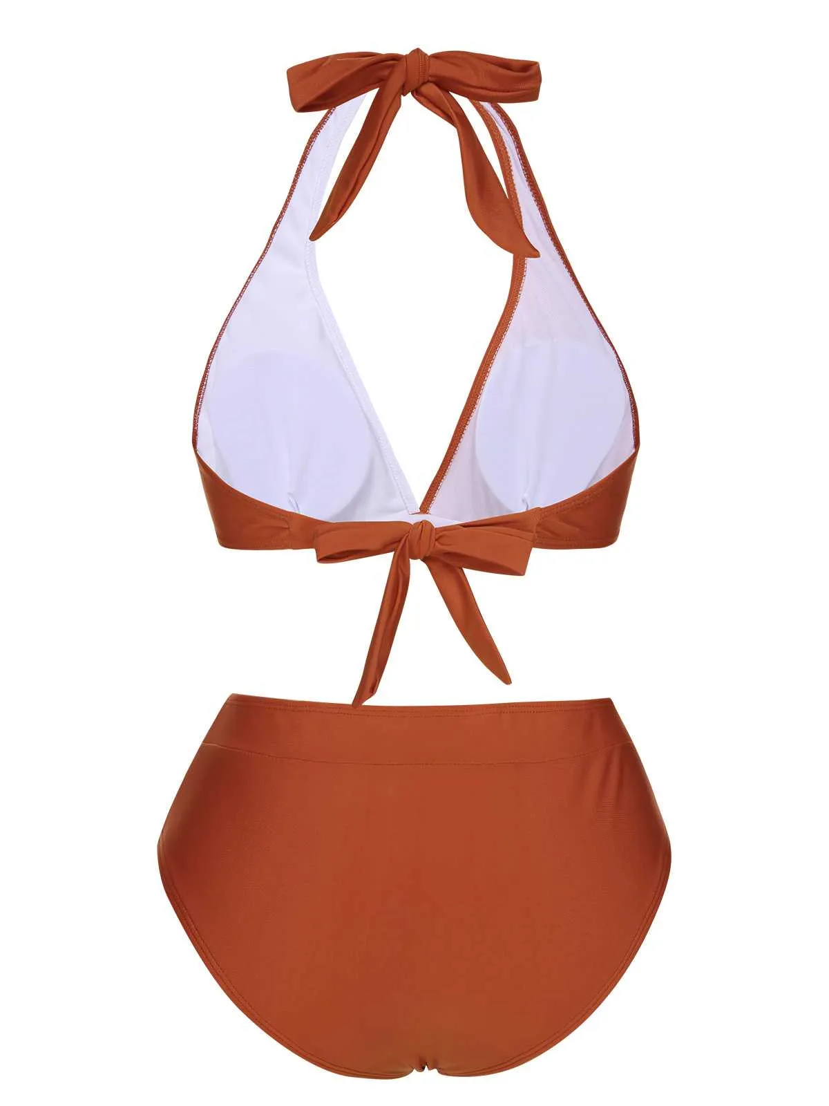 Red 1930s Halter Contrast Swimsuit sold by Retro Stage product image thumbnail 3