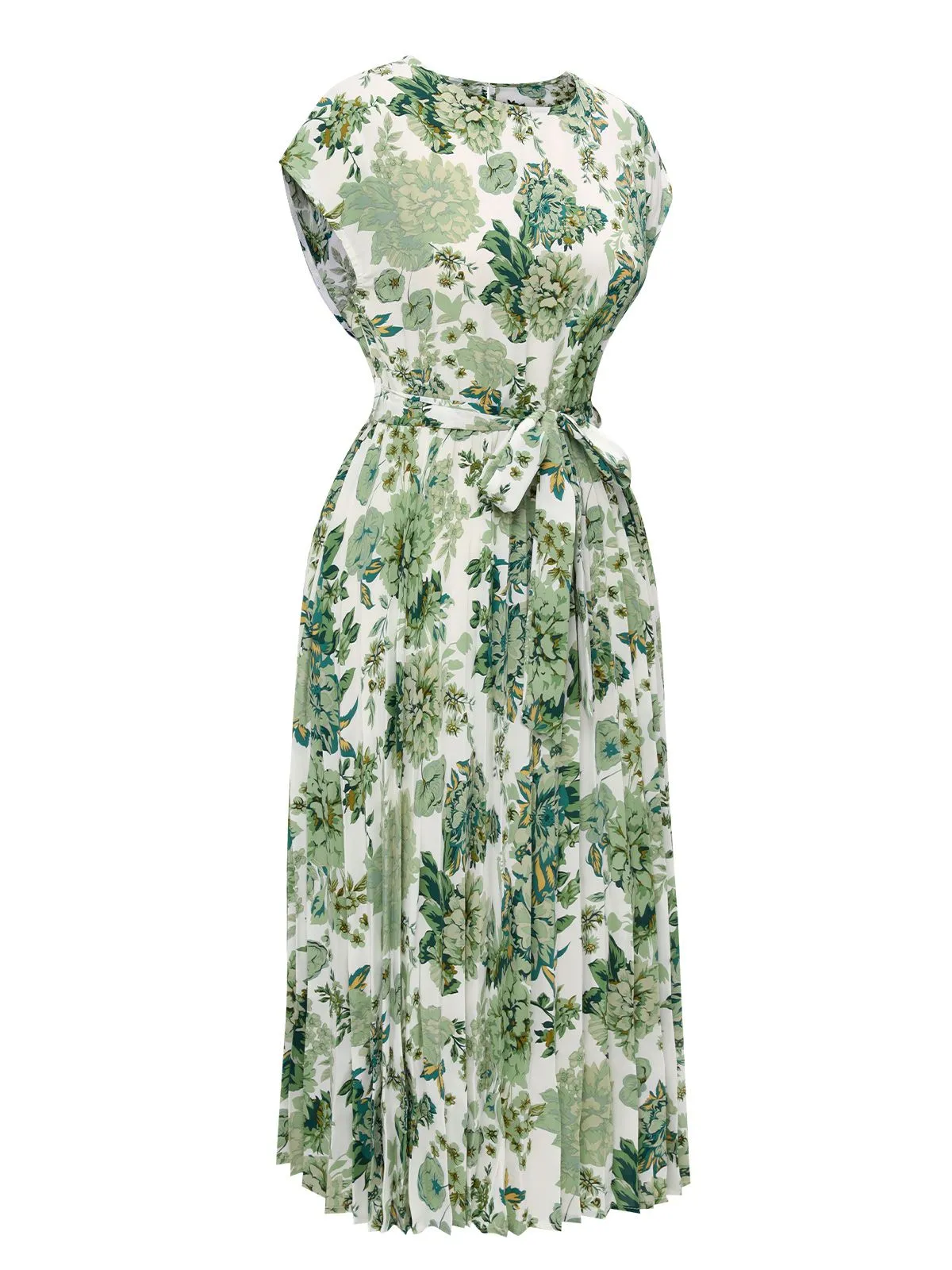 Green 1940s Floral Tie Belt Dress sold by Retro Stage product image thumbnail 2