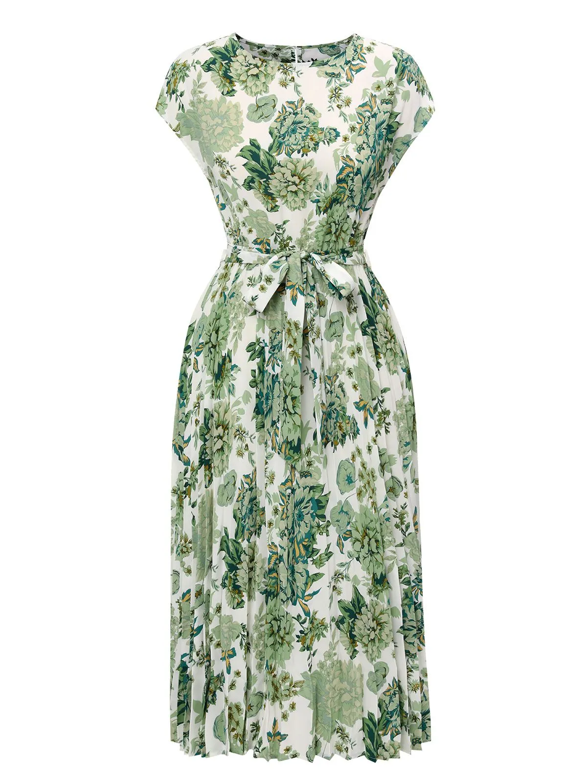 Green 1940s Floral Tie Belt Dress sold by Retro Stage