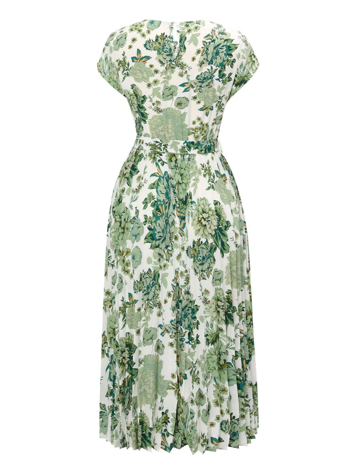 Green 1940s Floral Tie Belt Dress sold by Retro Stage product image thumbnail 3