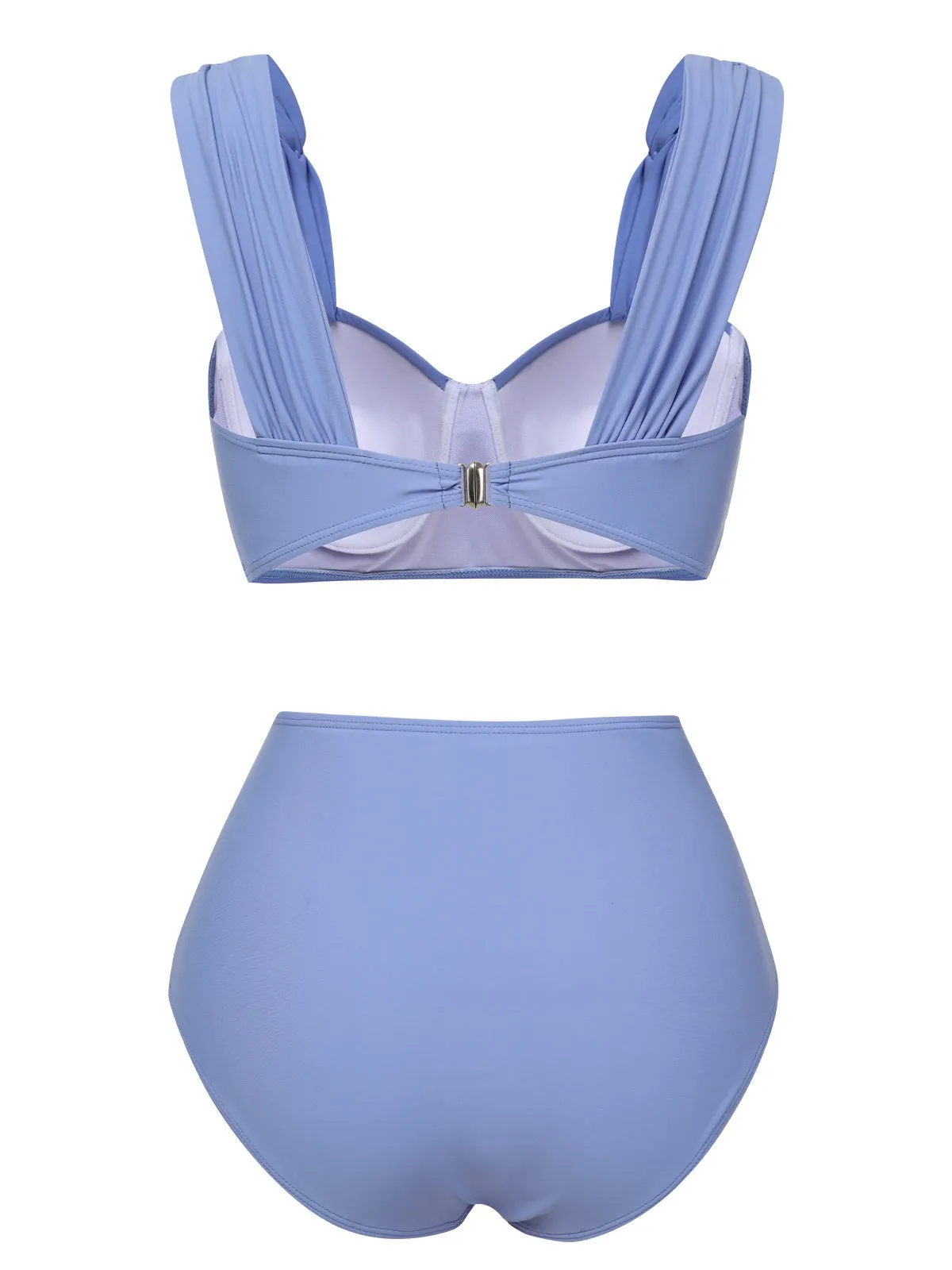 Blue Grey 1960s Wide Strap Wrinkle Swimsuit sold by Retro Stage product image thumbnail 3