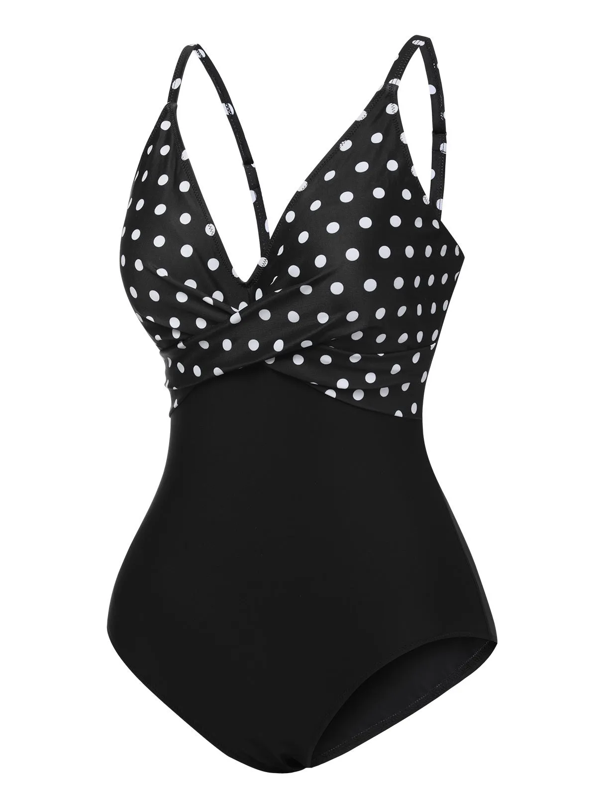 Black 1930s Polka Dots One-Piece Swimsuit sold by Retro Stage product image thumbnail 2