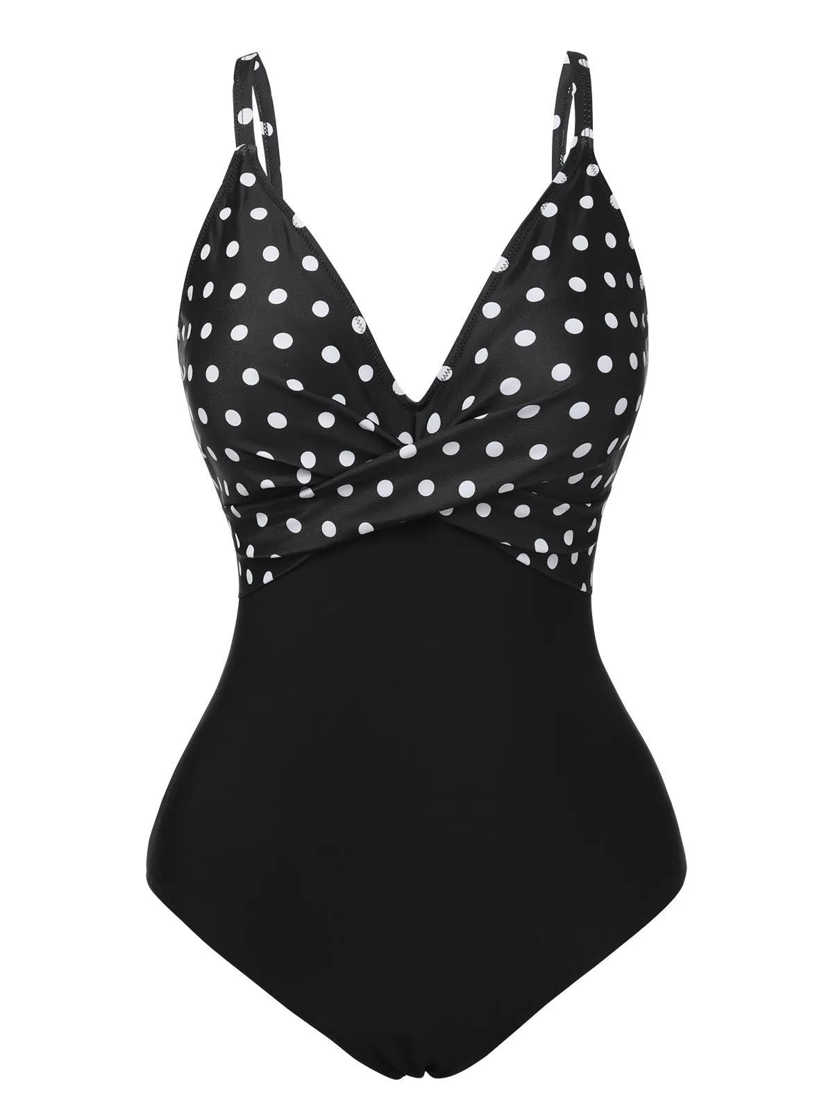 Black 1930s Polka Dots One-Piece Swimsuit sold by Retro Stage