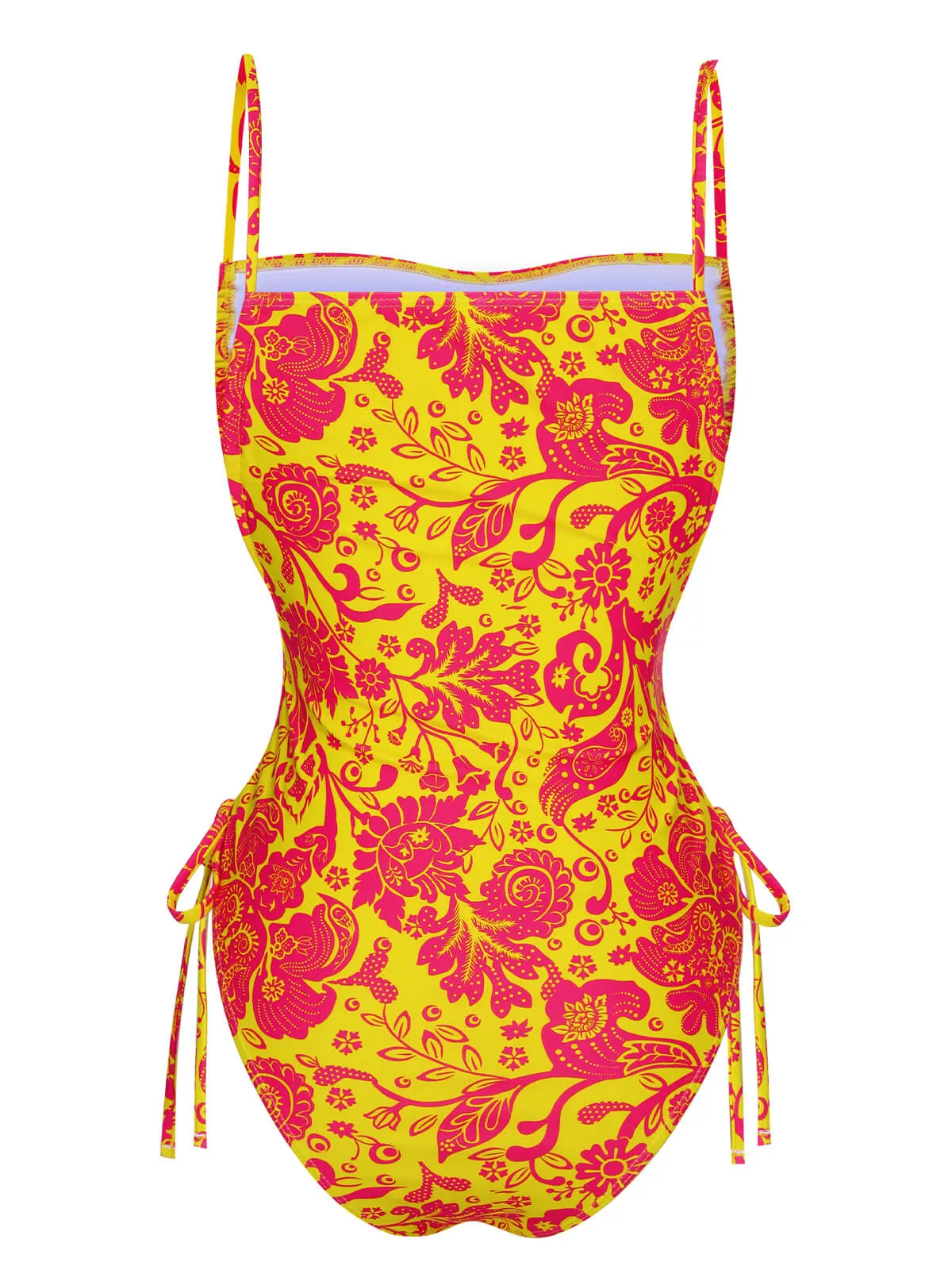 Orange 1970s Russian Floral Drawstring Strap Swimsuit sold by Retro Stage product image thumbnail 3