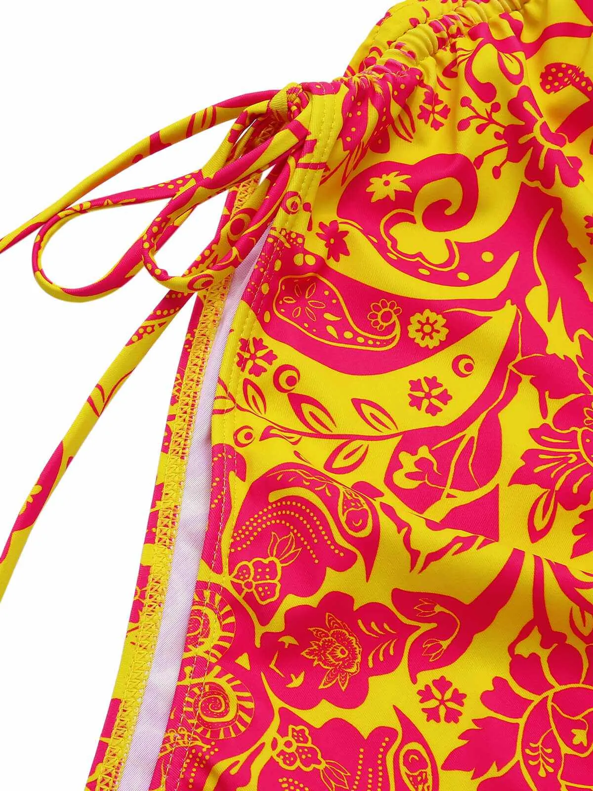 Orange 1970s Russian Floral Drawstring Strap Swimsuit sold by Retro Stage product image thumbnail 4