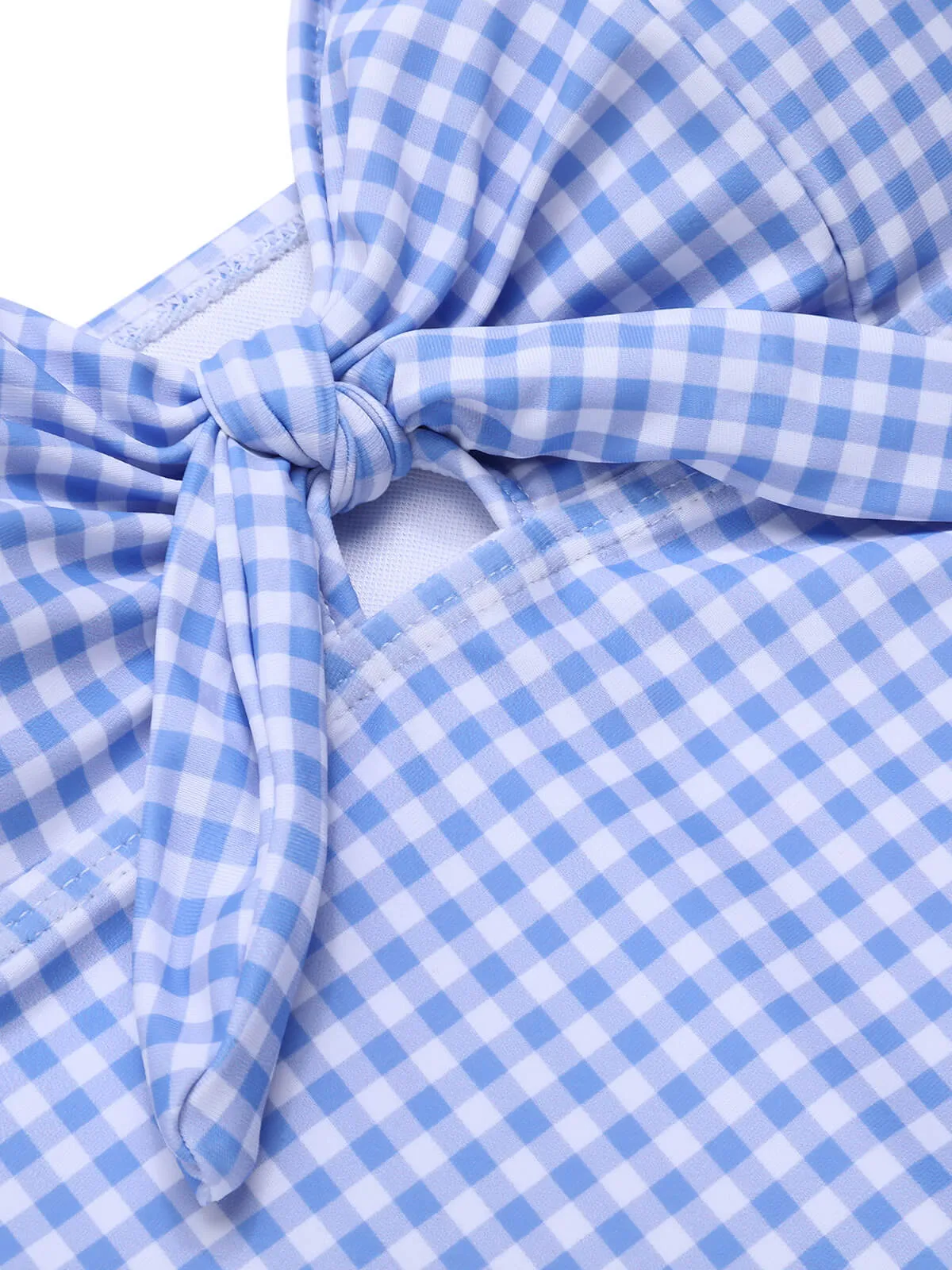 Blue 1950s Plaid Knot Strap Swimsuit sold by Retro Stage product image thumbnail 4