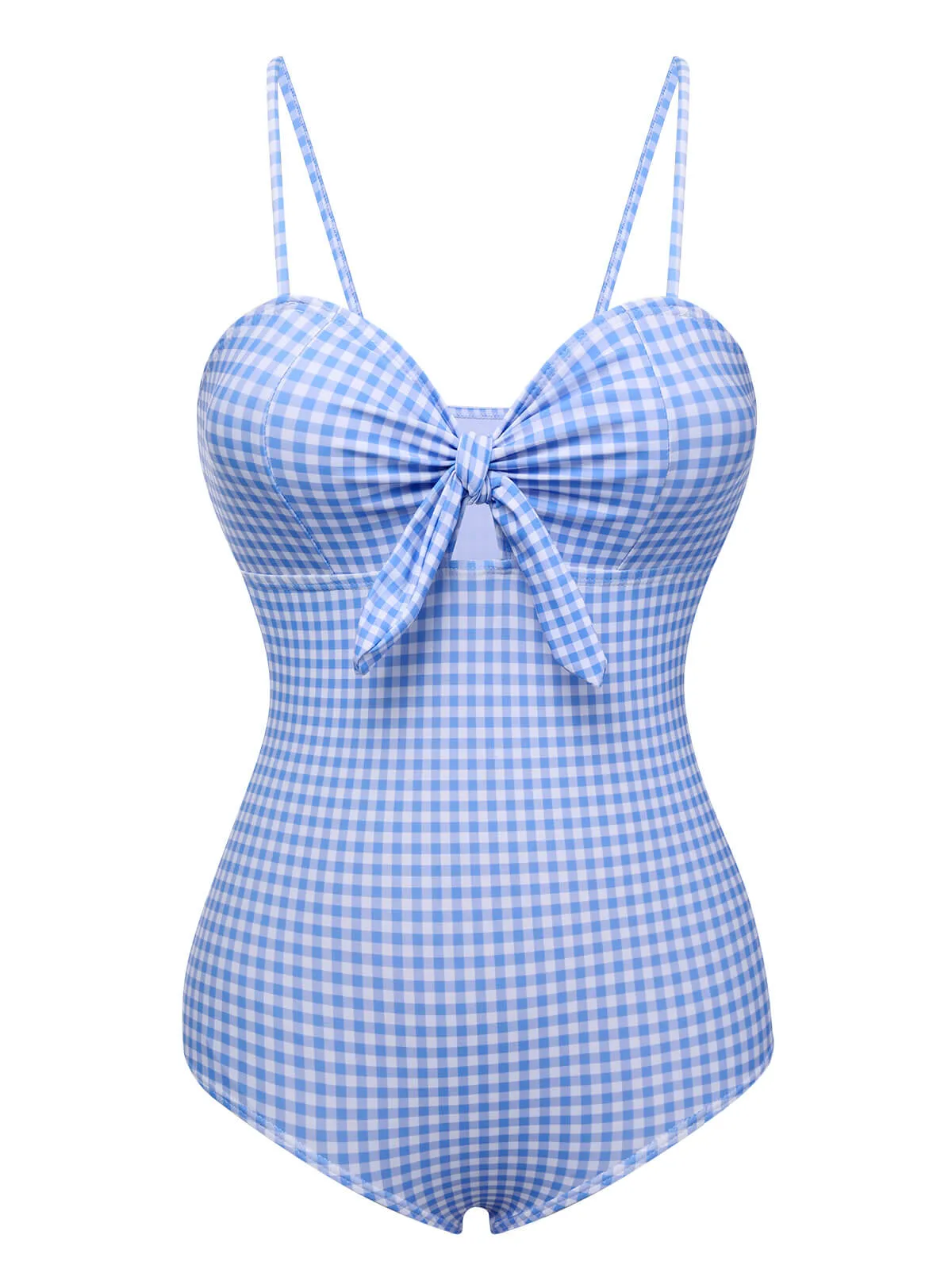 Blue 1950s Plaid Knot Strap Swimsuit sold by Retro Stage
