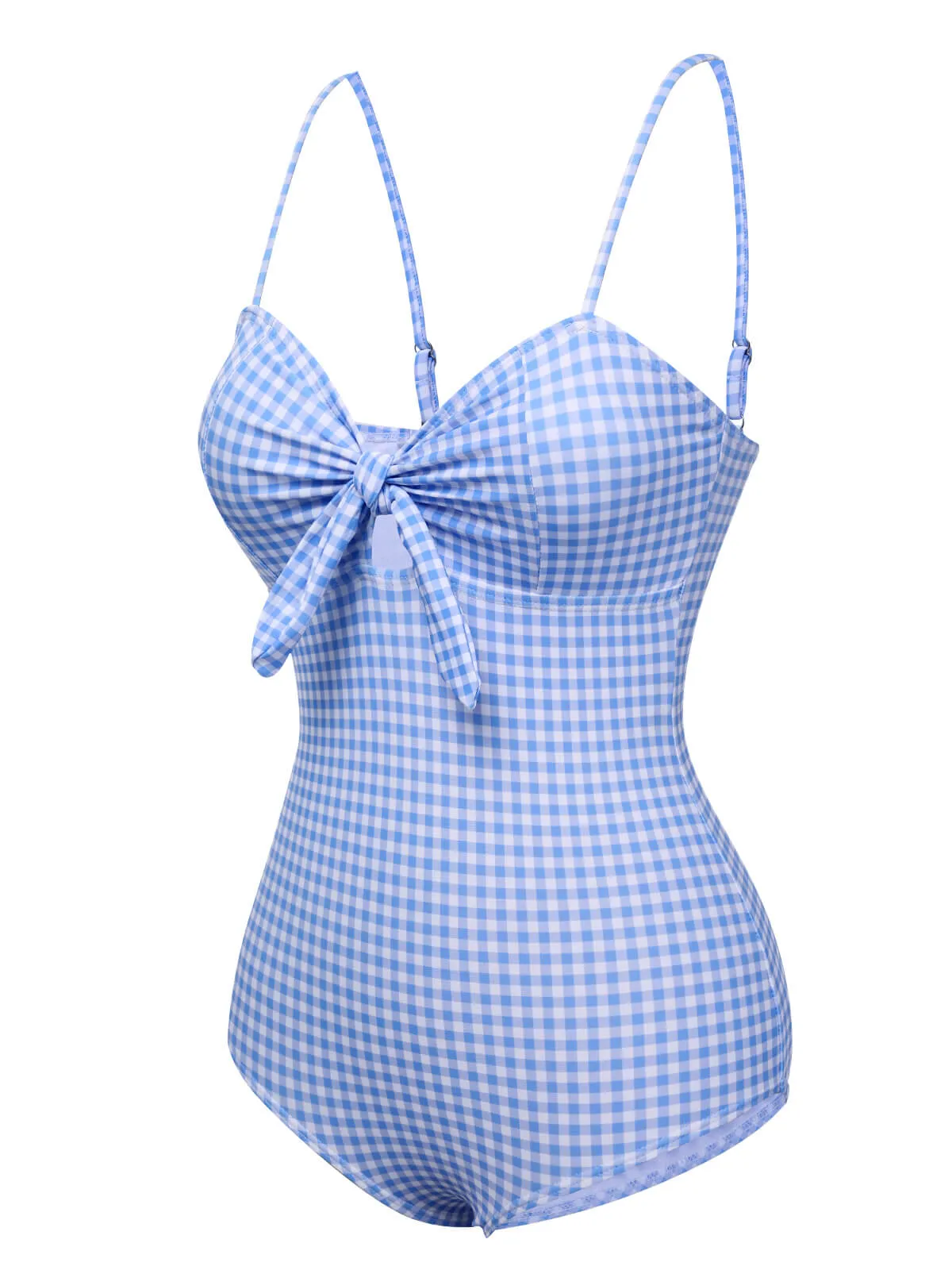 Blue 1950s Plaid Knot Strap Swimsuit sold by Retro Stage product image thumbnail 2