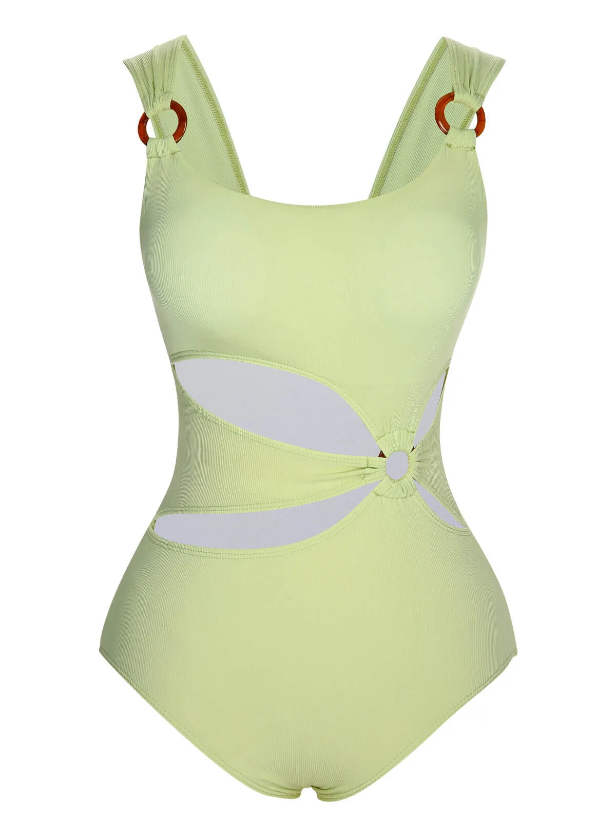 Green 1950s Solid Waist Cutout Ring Swimsuit sold by Retro Stage
