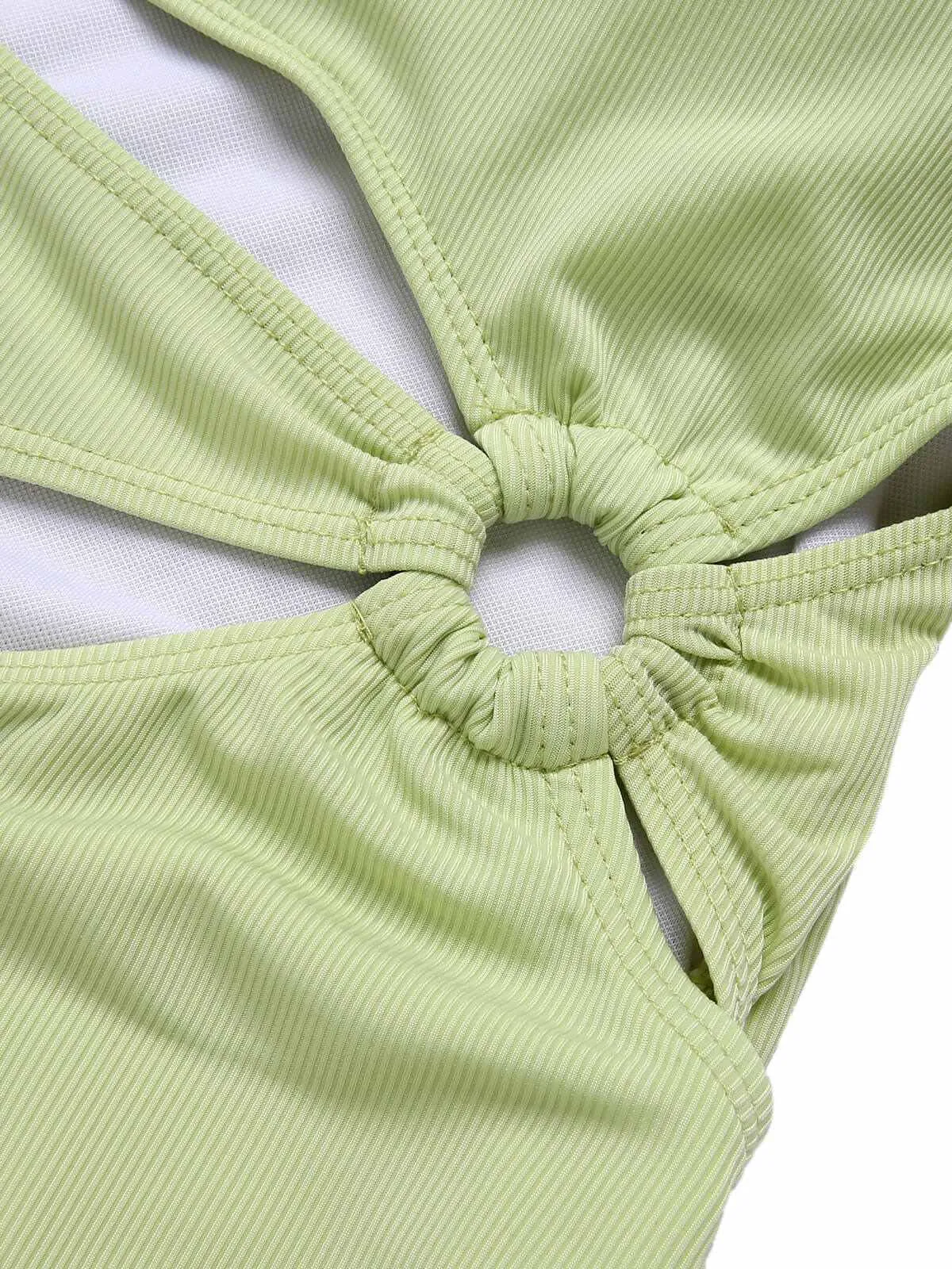 Green 1950s Solid Waist Cutout Ring Swimsuit sold by Retro Stage product image thumbnail 4