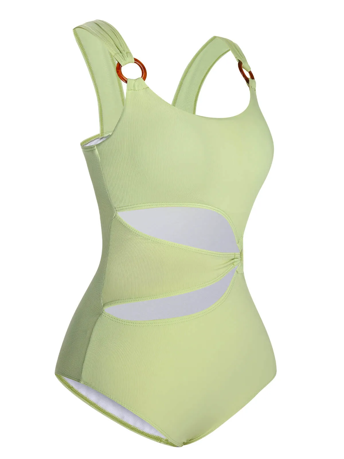 Green 1950s Solid Waist Cutout Ring Swimsuit sold by Retro Stage product image thumbnail 2