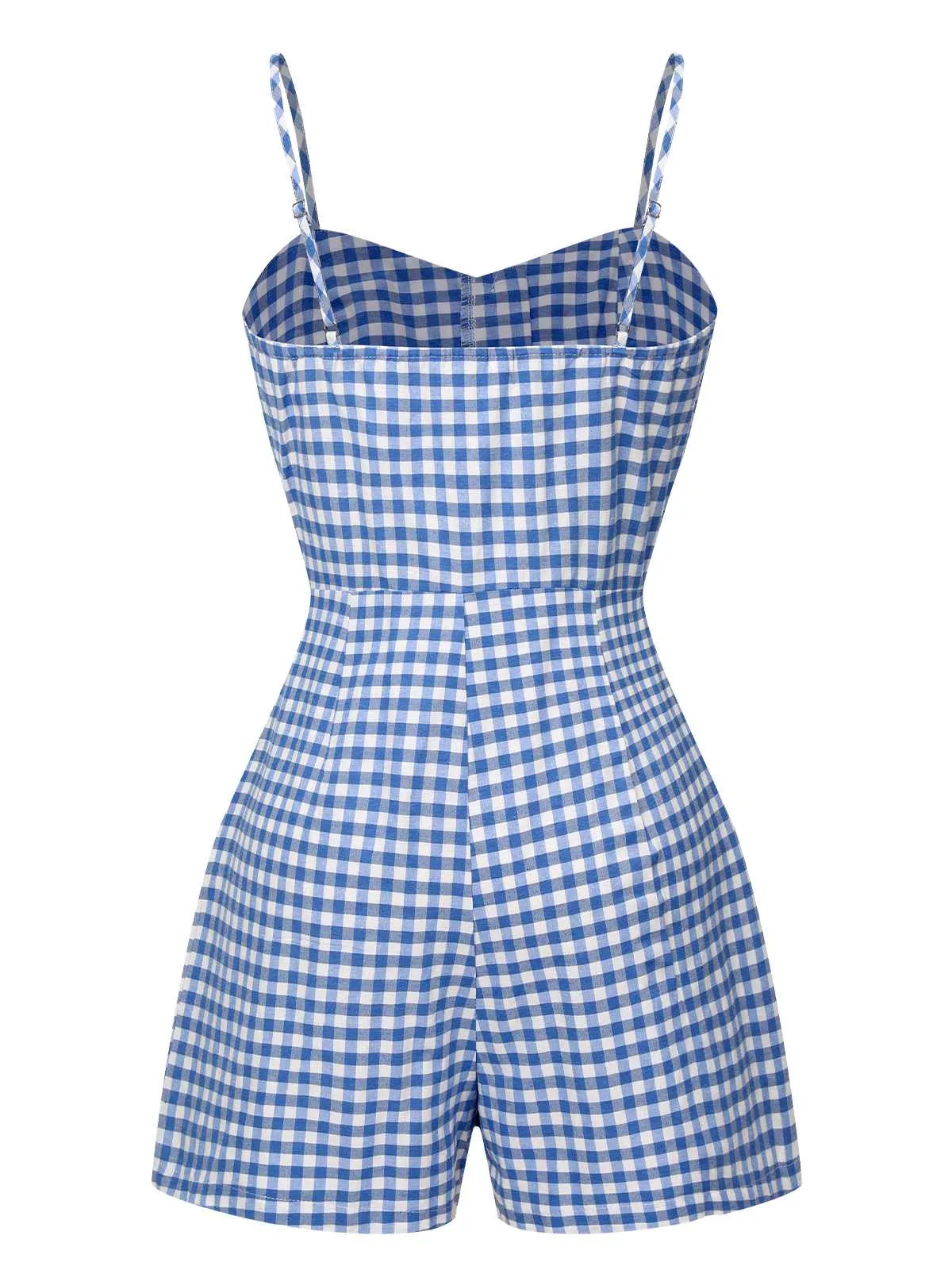 Blue 1960s Spaghetti Strap Plaids Romper sold by Retro Stage product image thumbnail 3