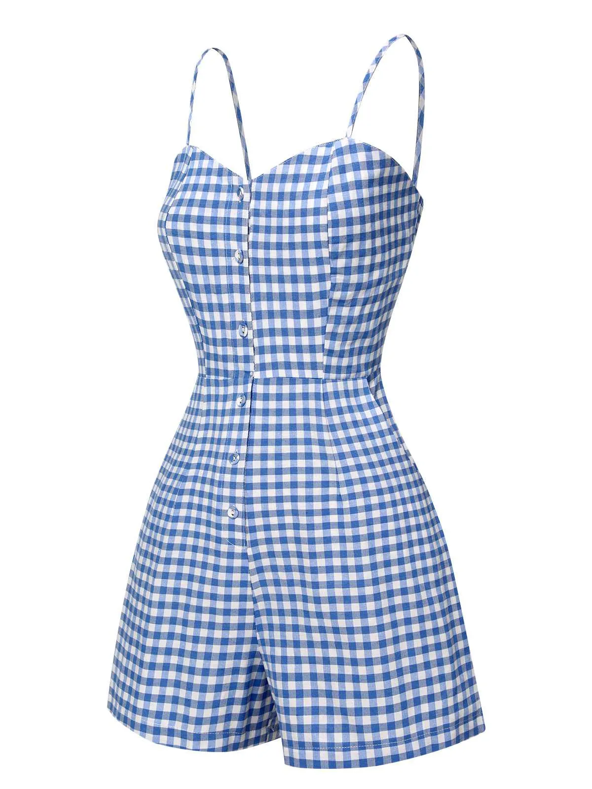 Blue 1960s Spaghetti Strap Plaids Romper sold by Retro Stage product image thumbnail 2