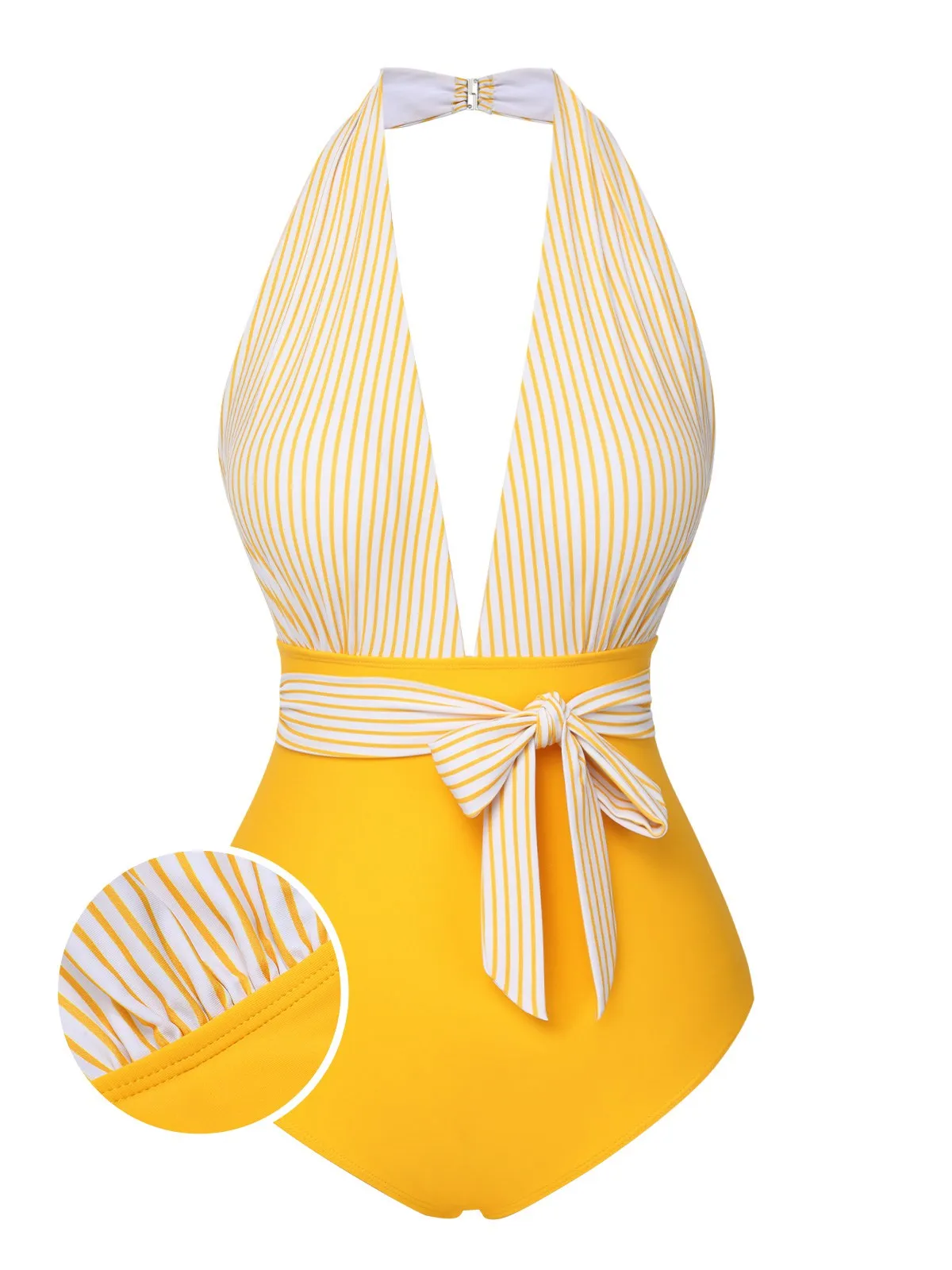 Yellow 1950s Halter Striped Patchwork Swimsuit sold by Retro Stage