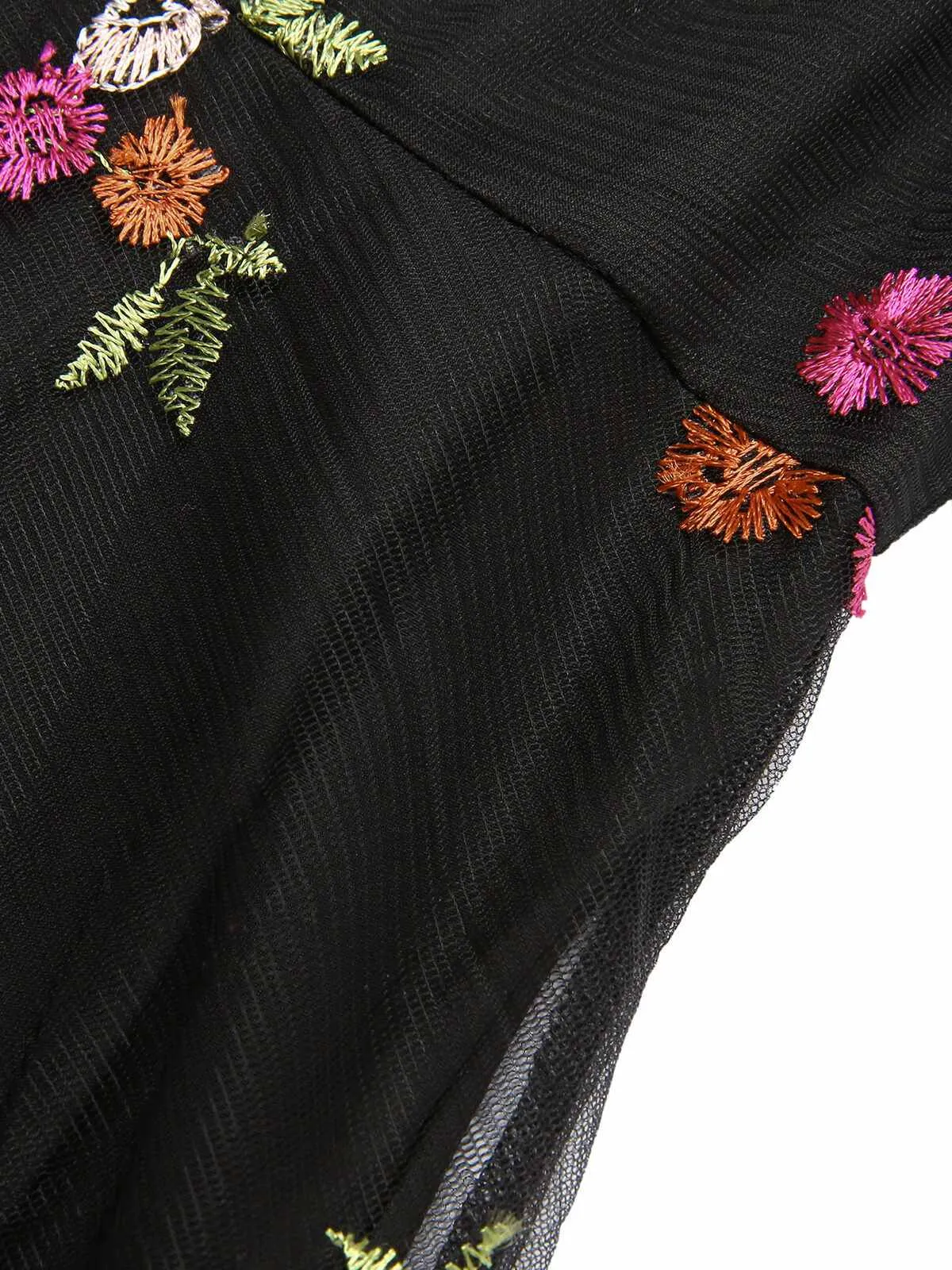 Black 1970s Floral Embroidered Mesh Strap Dress sold by Retro Stage product image thumbnail 4