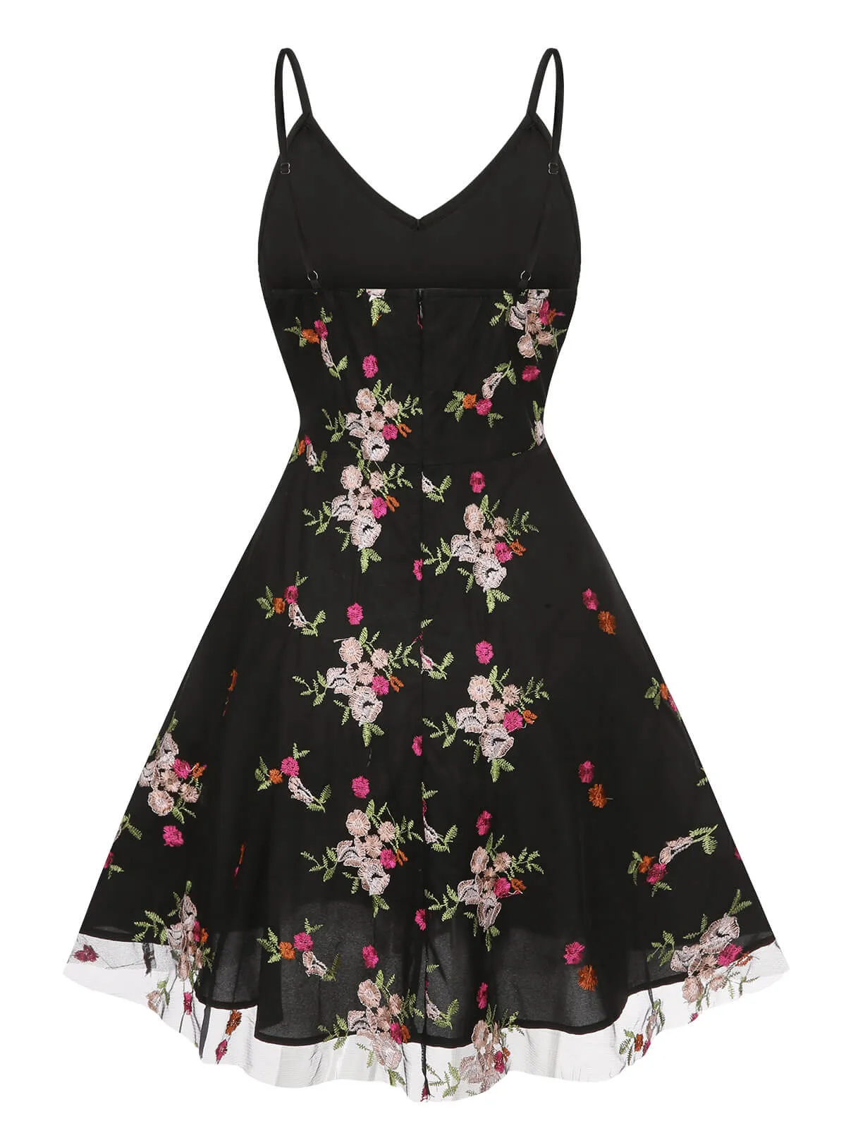 Black 1970s Floral Embroidered Mesh Strap Dress sold by Retro Stage product image thumbnail 3