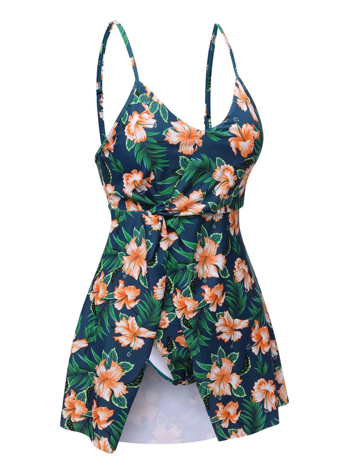 Green 1950s Spaghetti Strap Floral Swimsuit sold by Retro Stage product image thumbnail 2