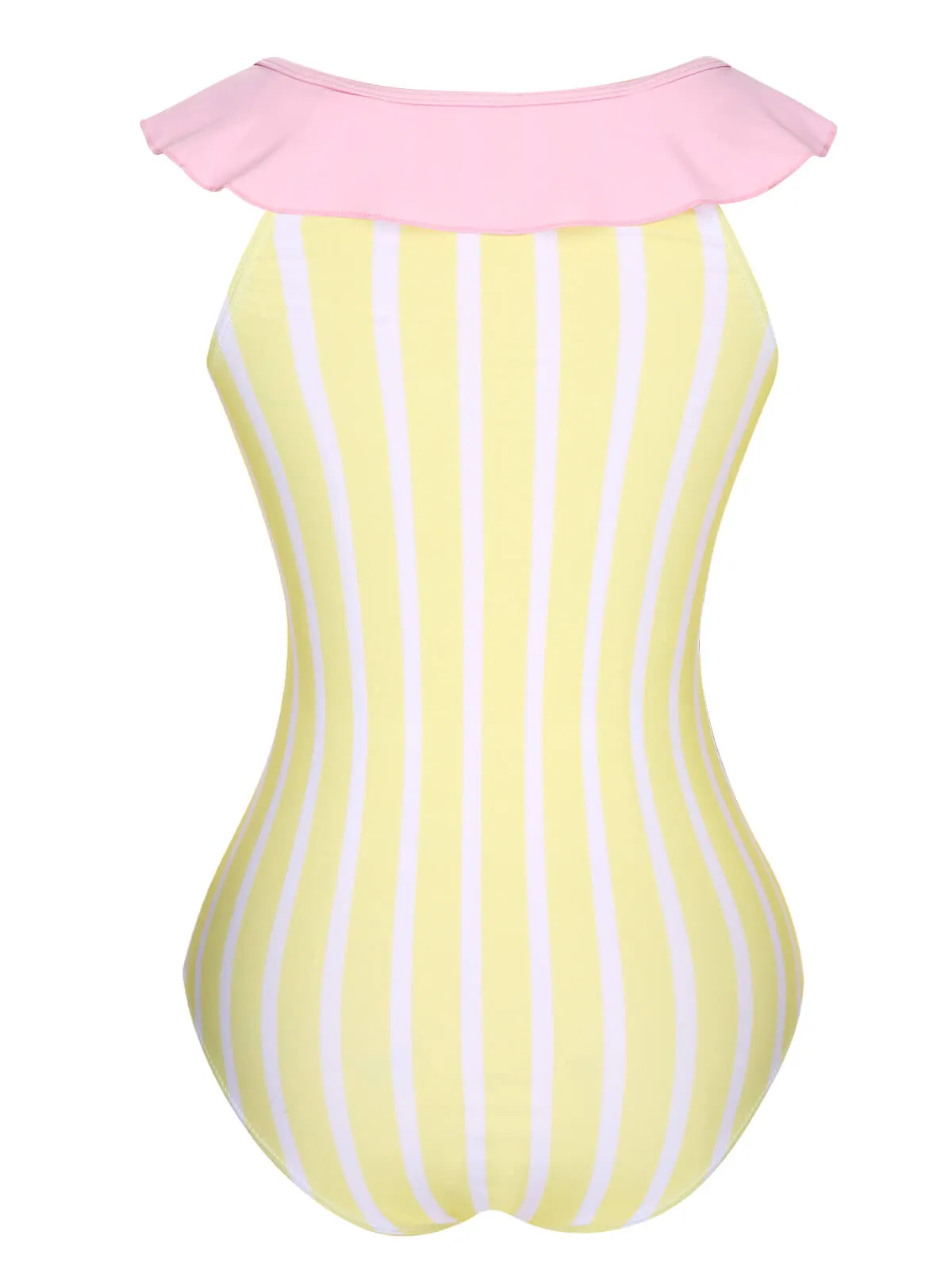 Yellow & Pink 1940s Stripe One-Piece Swimsuit sold by Retro Stage product image thumbnail 4