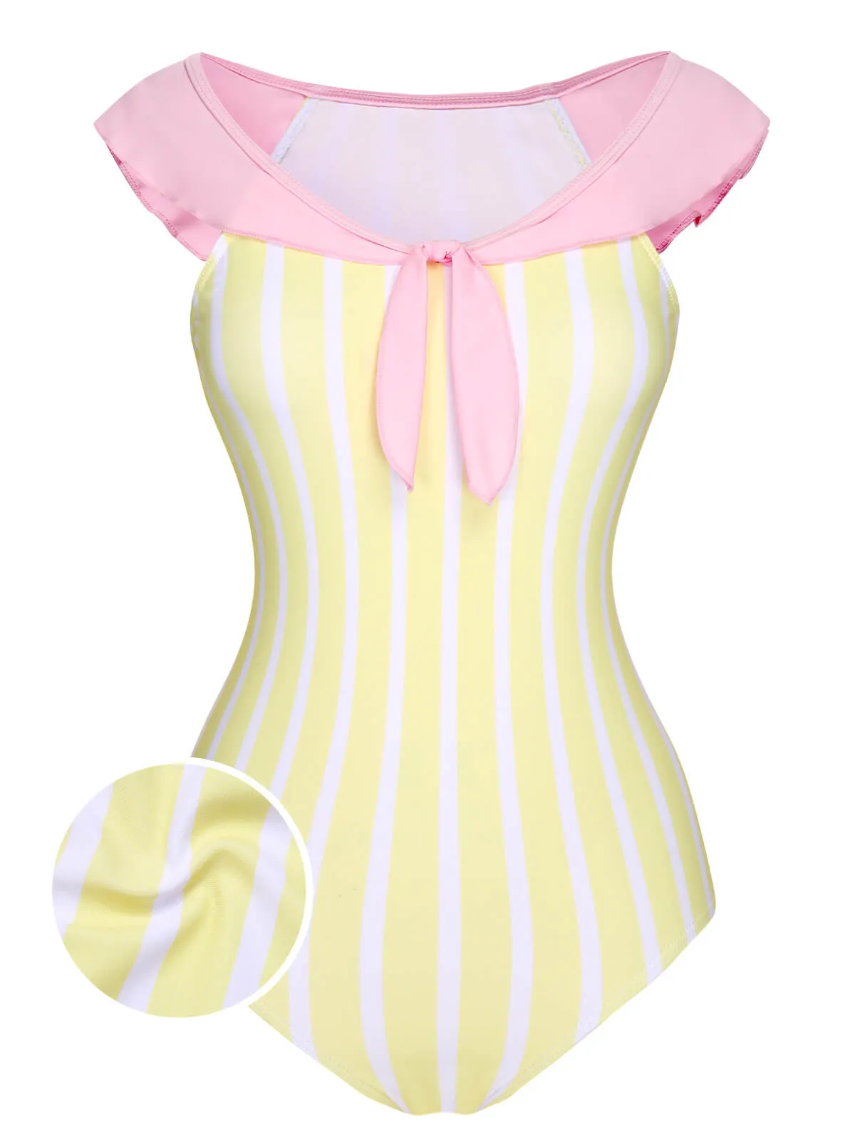Yellow & Pink 1940s Stripe One-Piece Swimsuit sold by Retro Stage