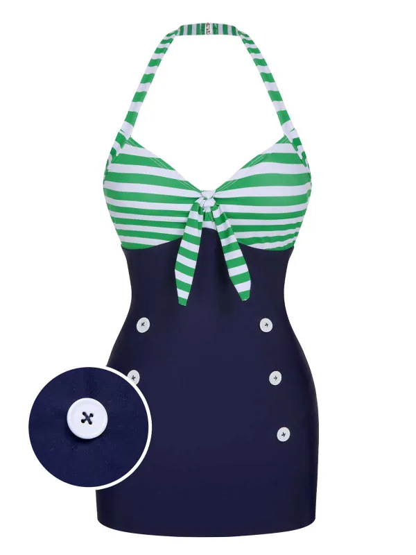 1960s Halter Strips Buttoned One-Piece Swimsuit sold by Retro Stage