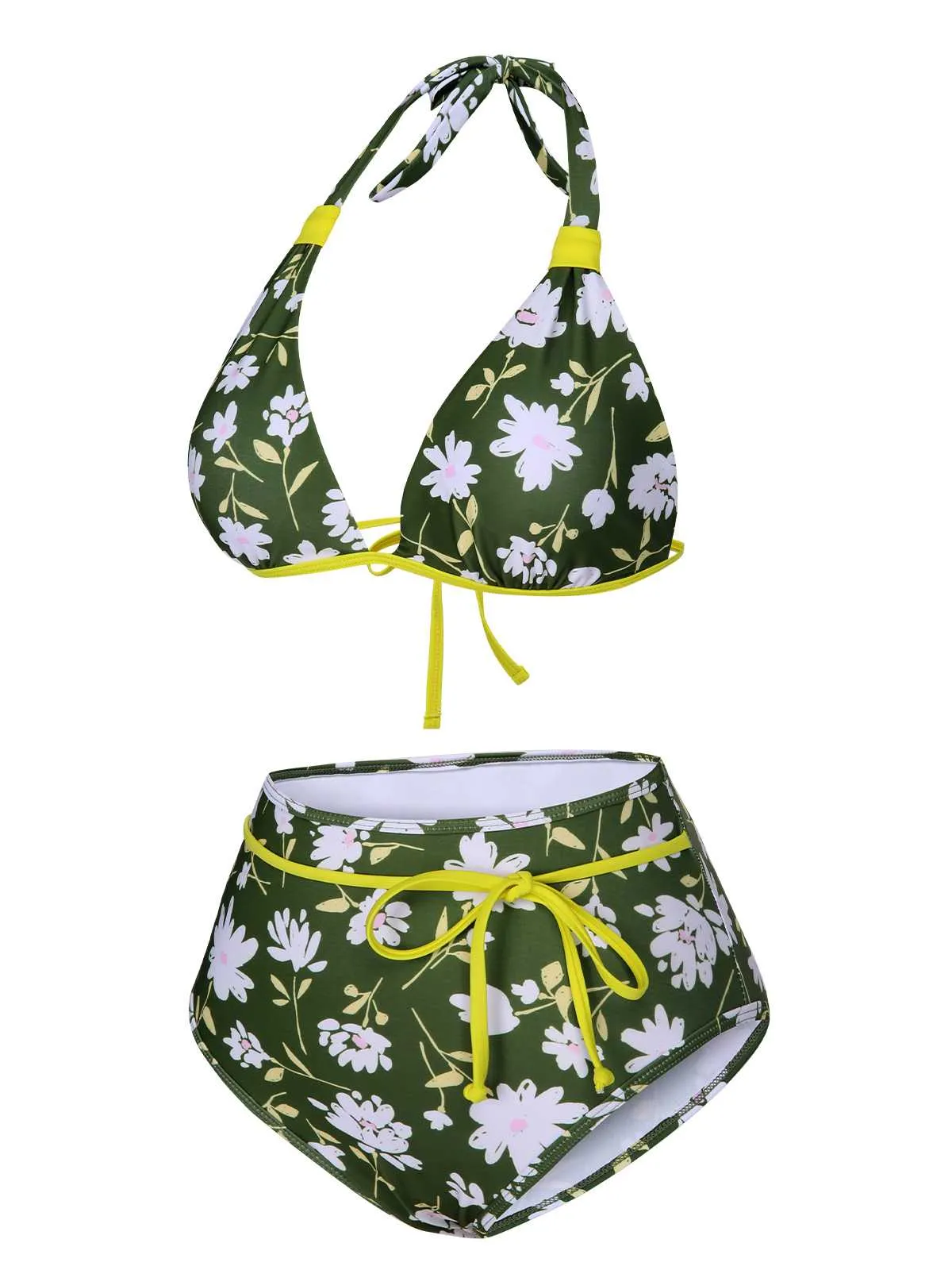 Dark Green 1940s Halter Bow Floral Swimsuit sold by Retro Stage product image thumbnail 3