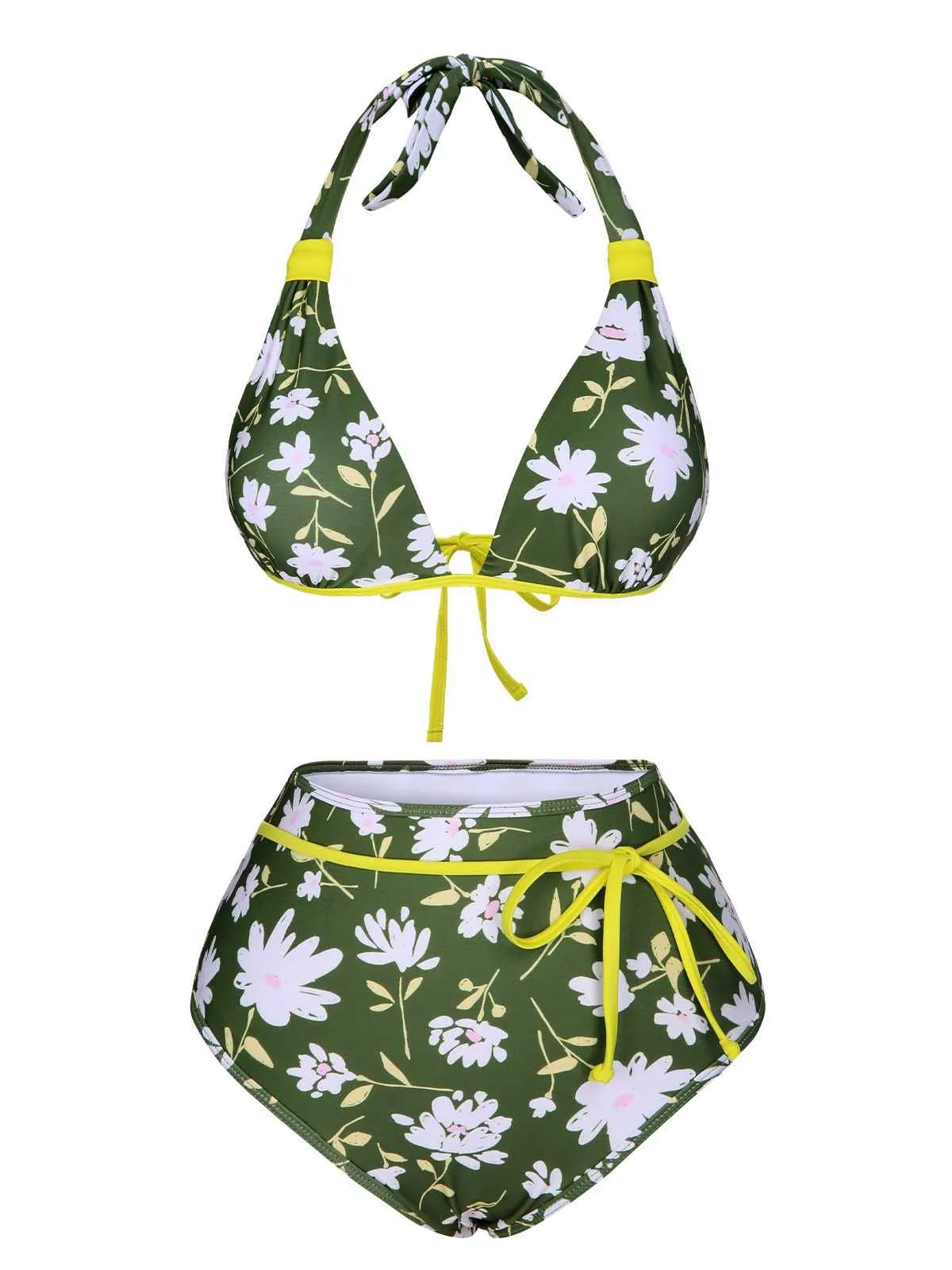 Dark Green 1940s Halter Bow Floral Swimsuit sold by Retro Stage product image thumbnail 2