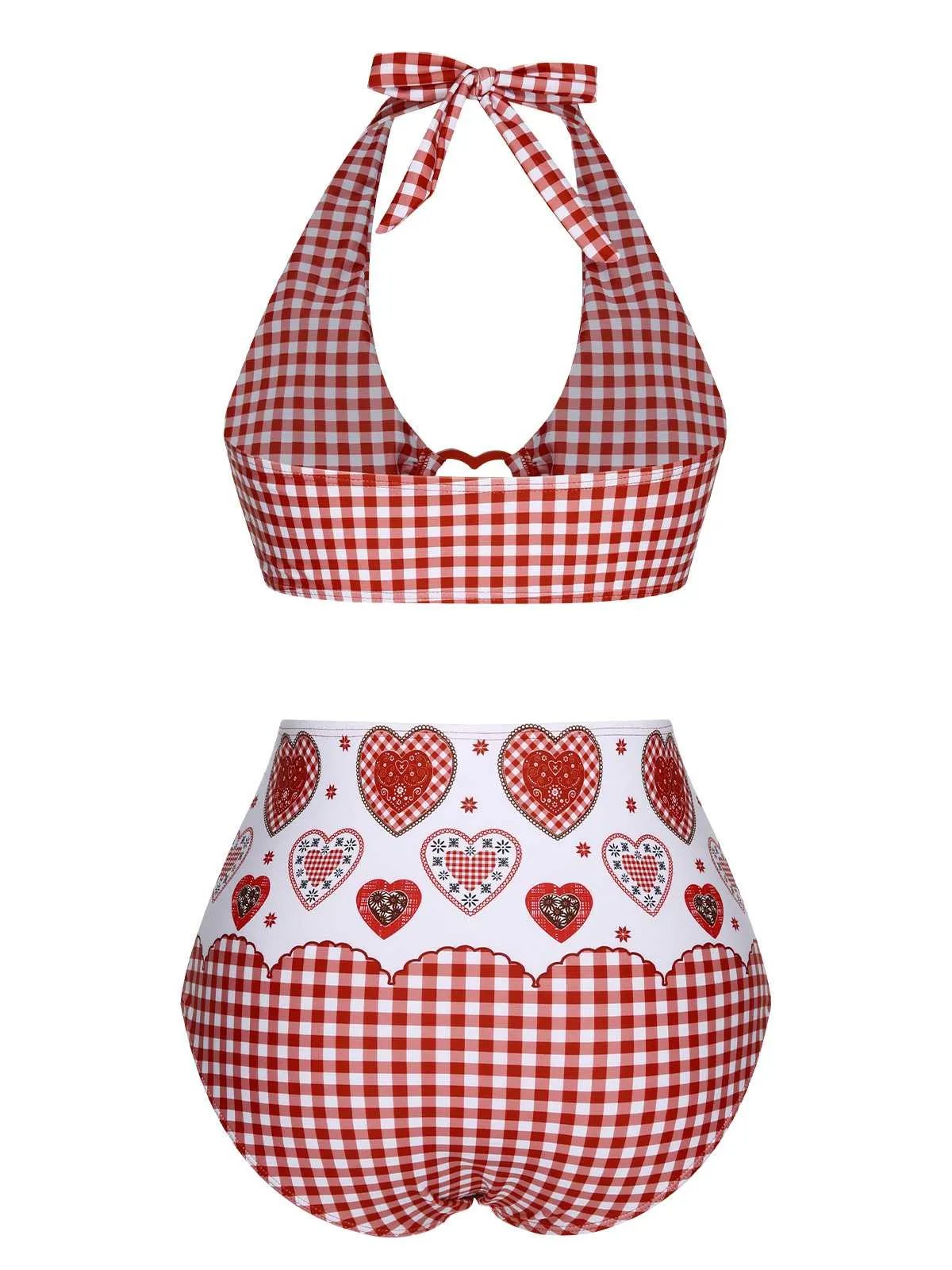 Red 1950s Halter Heart Plaids Swimsuit sold by Retro Stage product image thumbnail 4