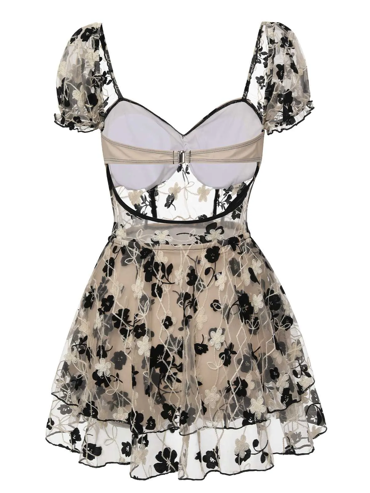 1950s Square Neck Floral Mesh One-Piece Swimsuit sold by Retro Stage product image thumbnail 4