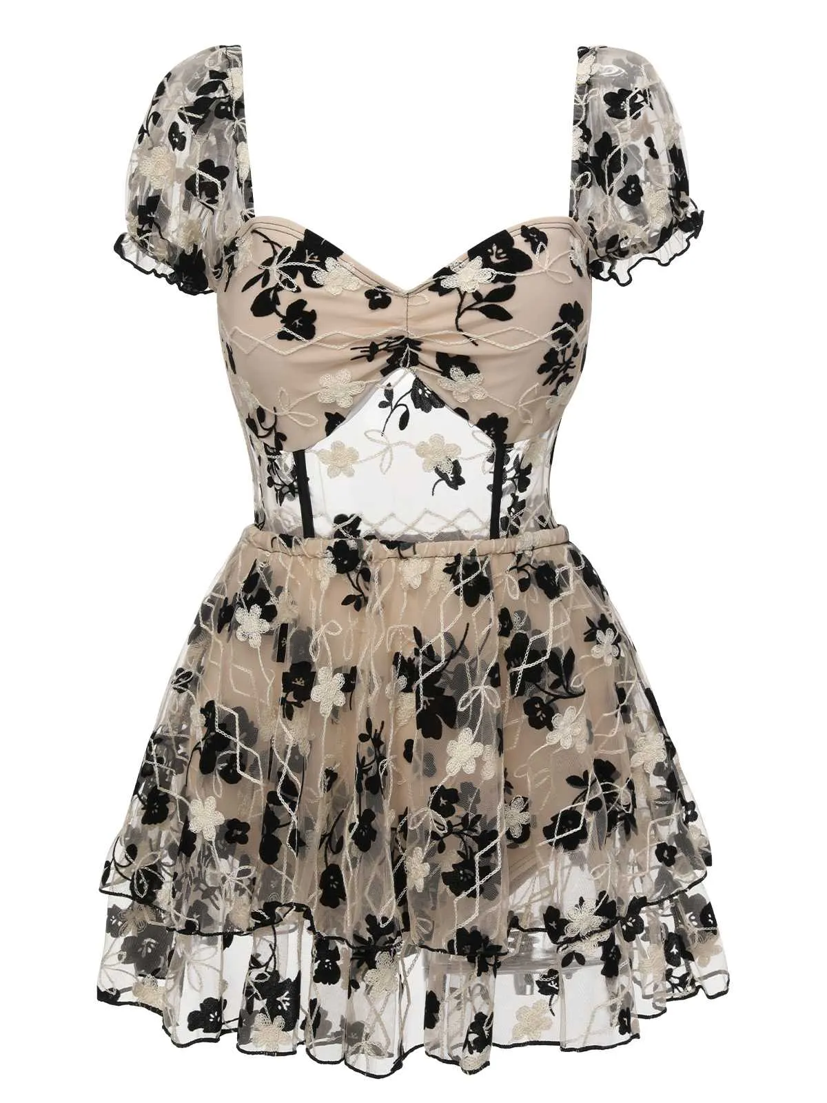 1950s Square Neck Floral Mesh One-Piece Swimsuit sold by Retro Stage product image thumbnail 2