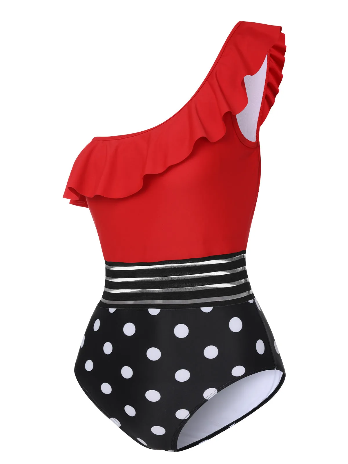 1960s One-Shoulder Ruffles Polka Dots Swimsuit sold by Retro Stage product image thumbnail 3