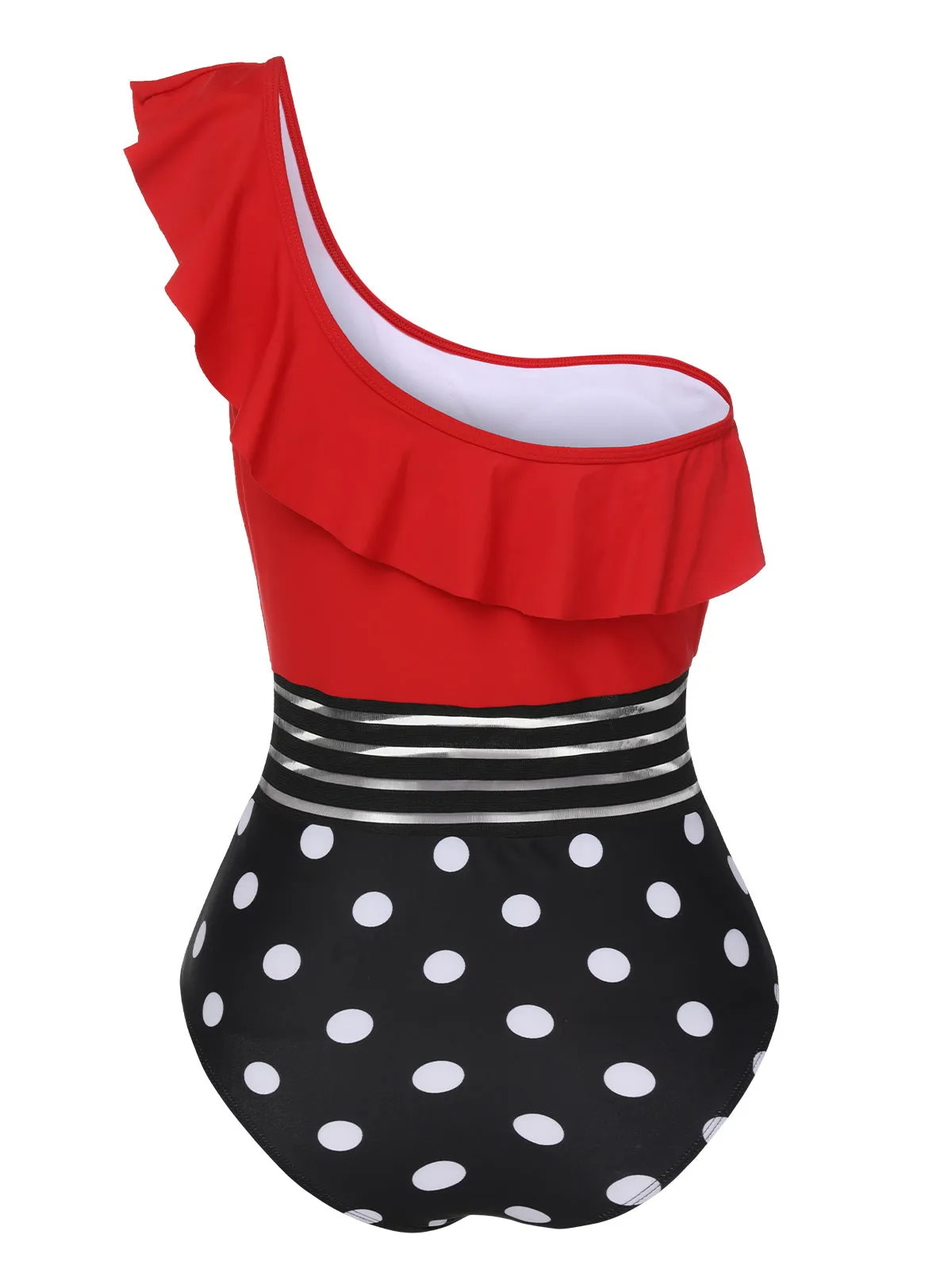 1960s One-Shoulder Ruffles Polka Dots Swimsuit sold by Retro Stage product image thumbnail 2