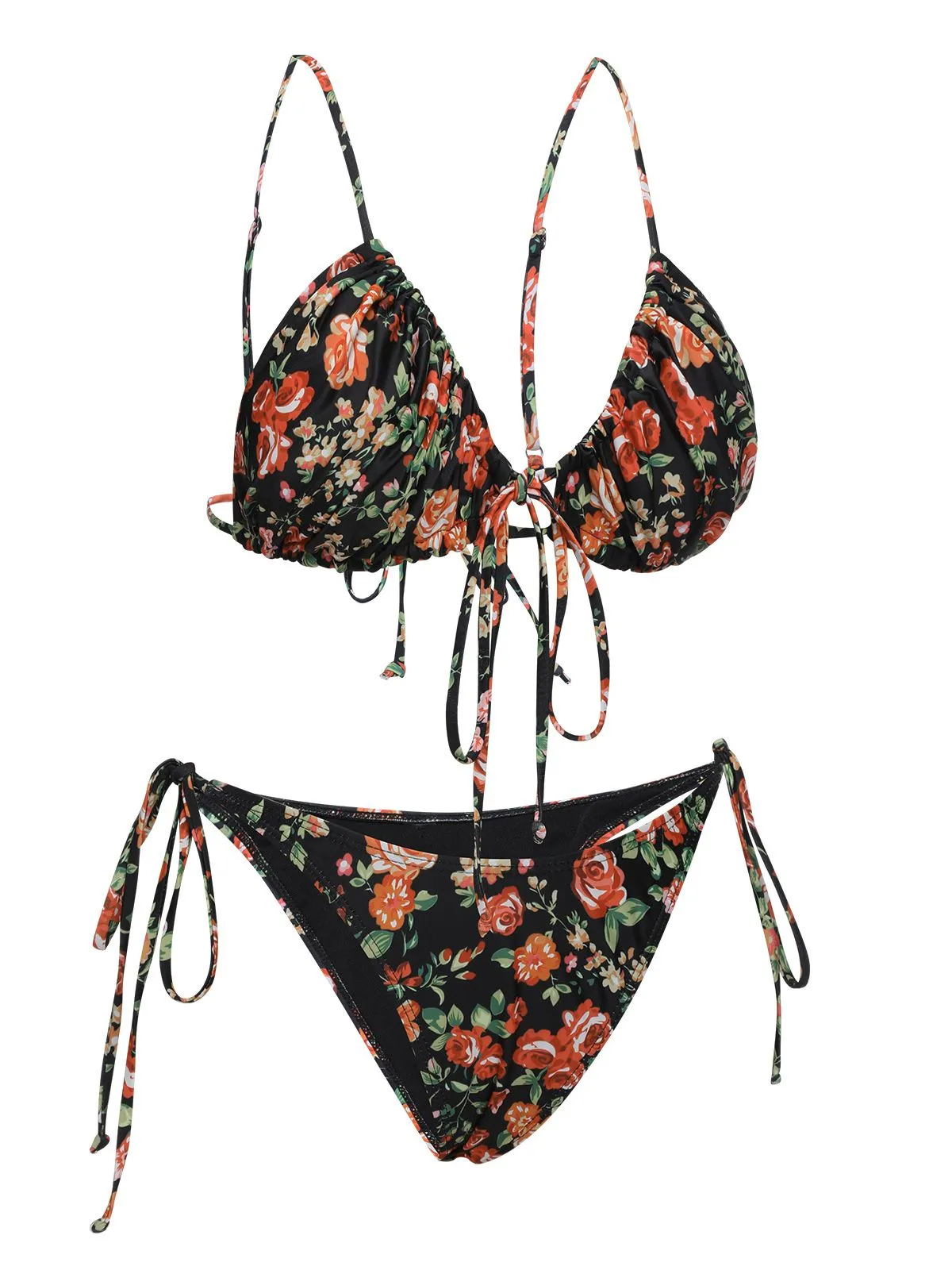 1950s Floral Lace-Up Spaghetti Strap Bikini Set sold by Retro Stage product image thumbnail 2