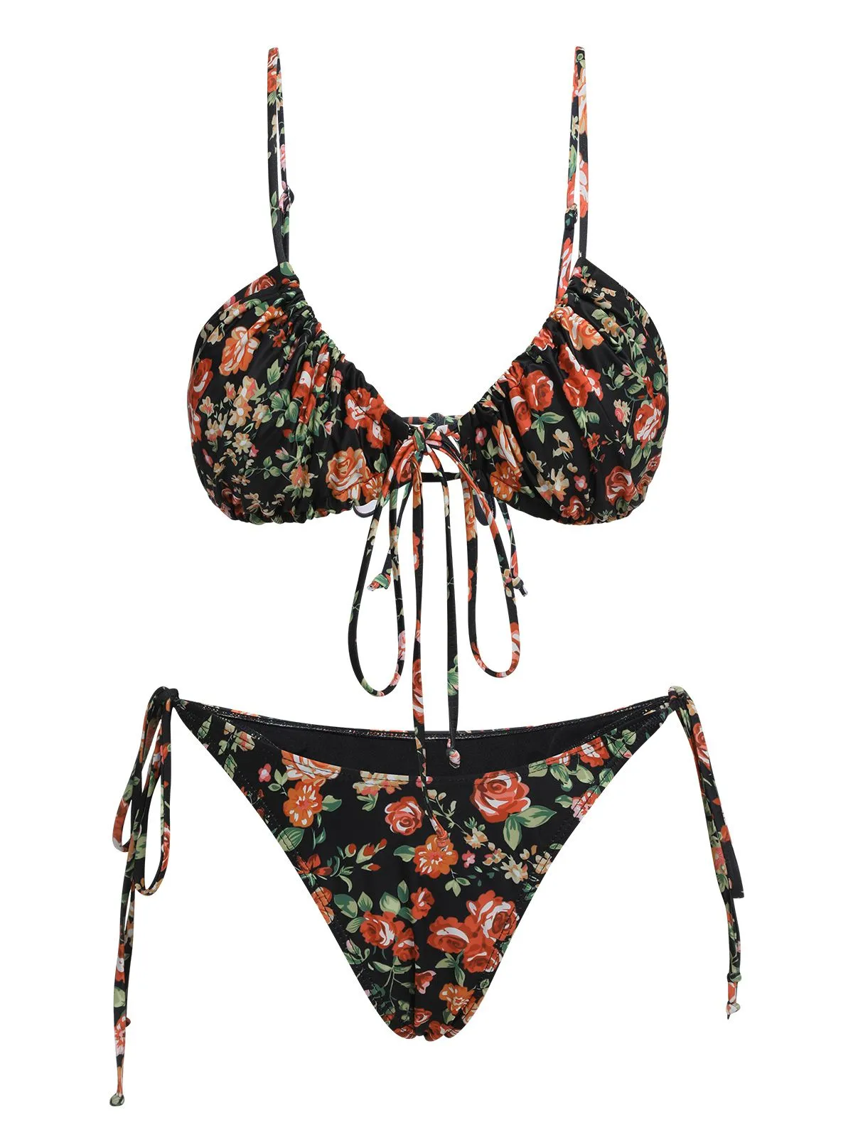 1950s Floral Lace-Up Spaghetti Strap Bikini Set sold by Retro Stage