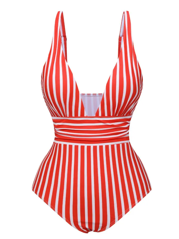 1950s Stripes Spaghetti Strap One-Piece Swimsuit sold by Retro Stage