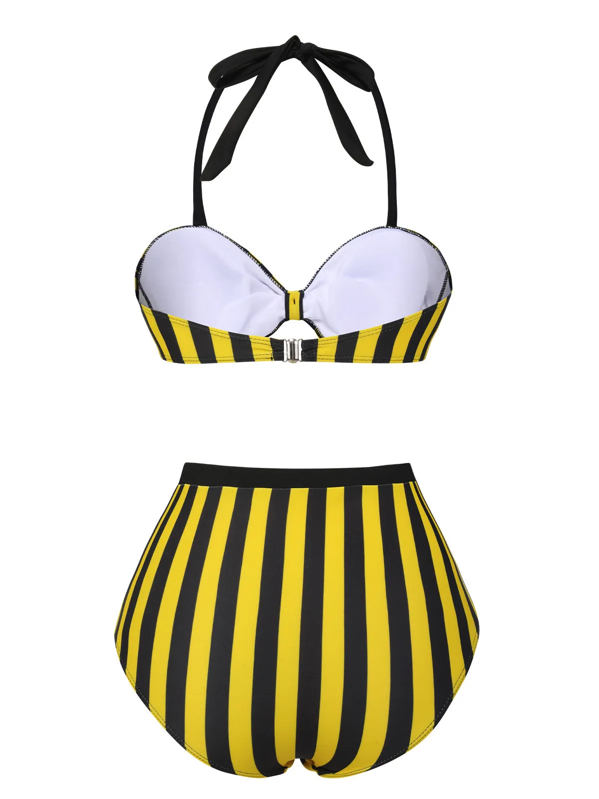 Yellow & Black 1970s Striped Bow Halter Swimsuit sold by Retro Stage product image thumbnail 4