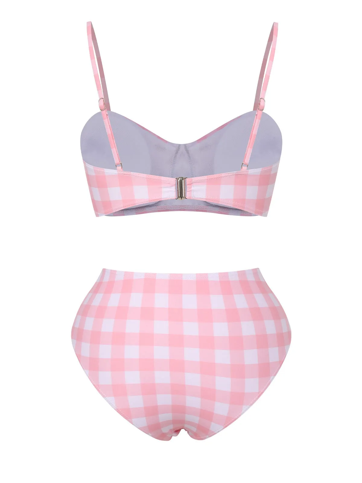 Pink 1940s Spaghetti Strap Plaid Bow Swimsuit sold by Retro Stage product image thumbnail 4