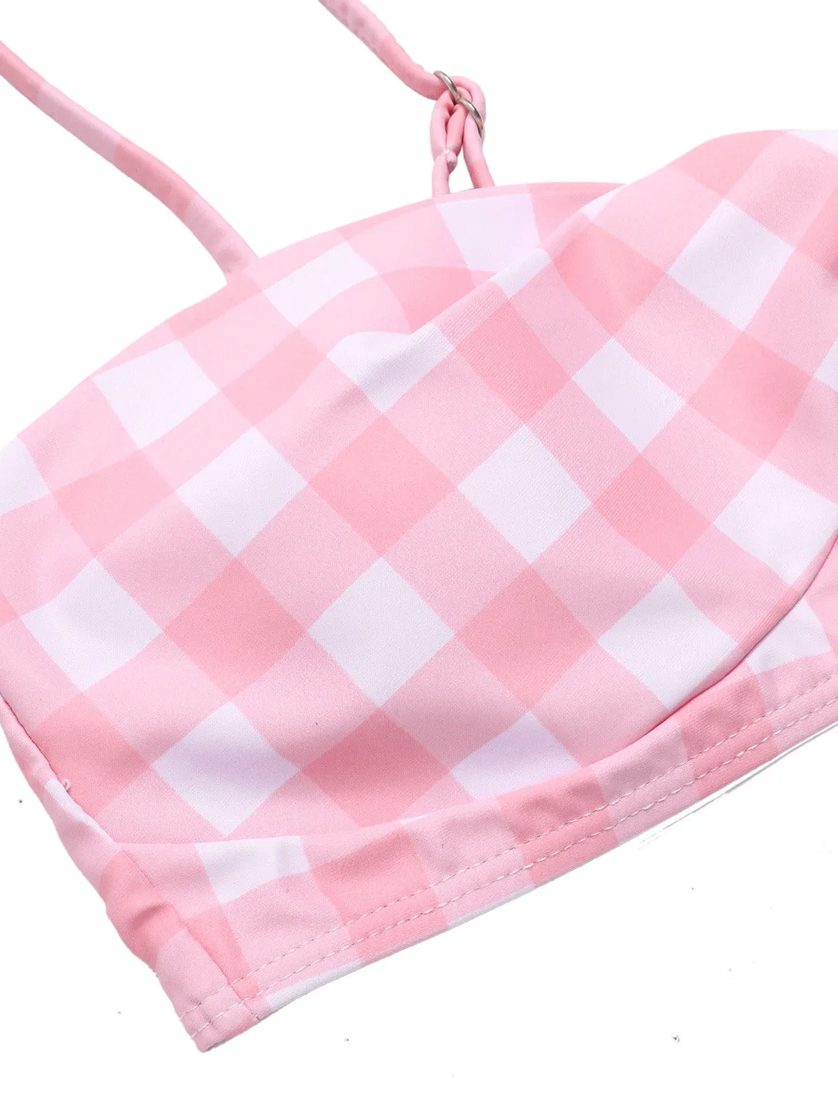 Pink 1940s Spaghetti Strap Plaid Bow Swimsuit sold by Retro Stage product image thumbnail 5