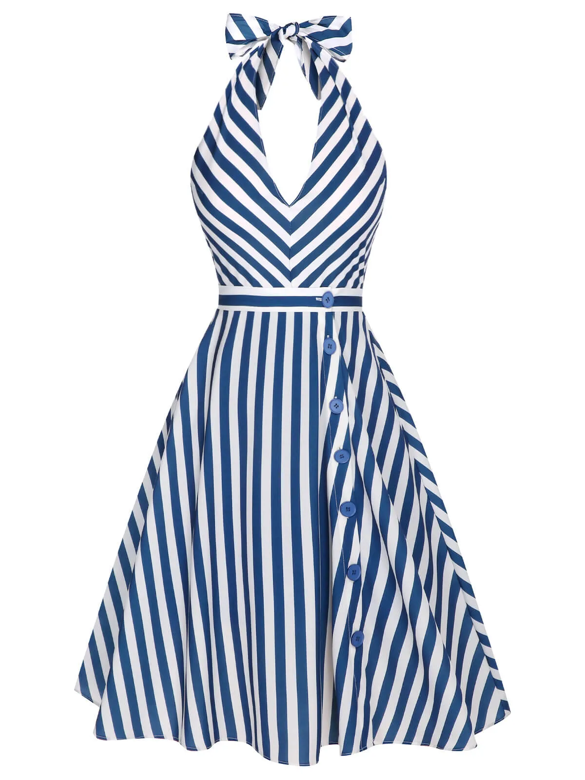 2PCS Blue 1940s Stripe Halter Romper & Skirt sold by Retro Stage product image thumbnail 2