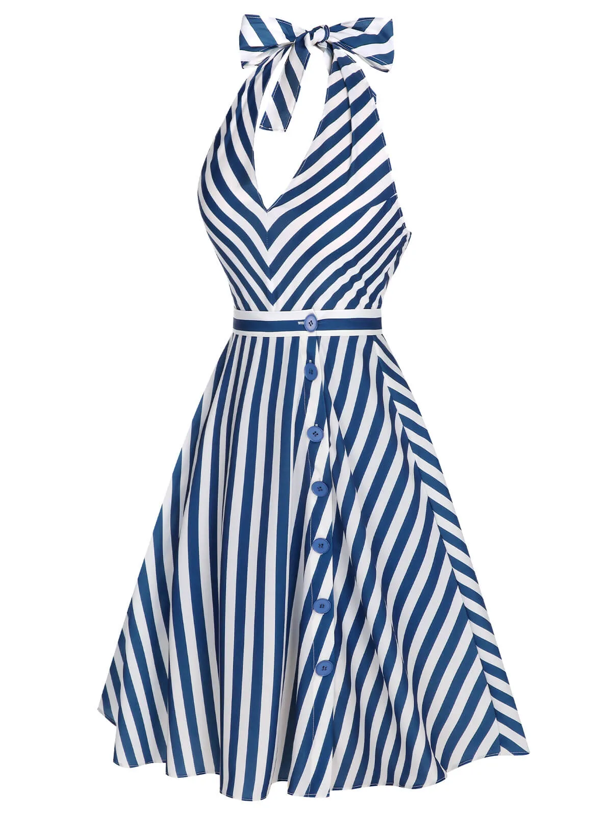 2PCS Blue 1940s Stripe Halter Romper & Skirt sold by Retro Stage product image thumbnail 3