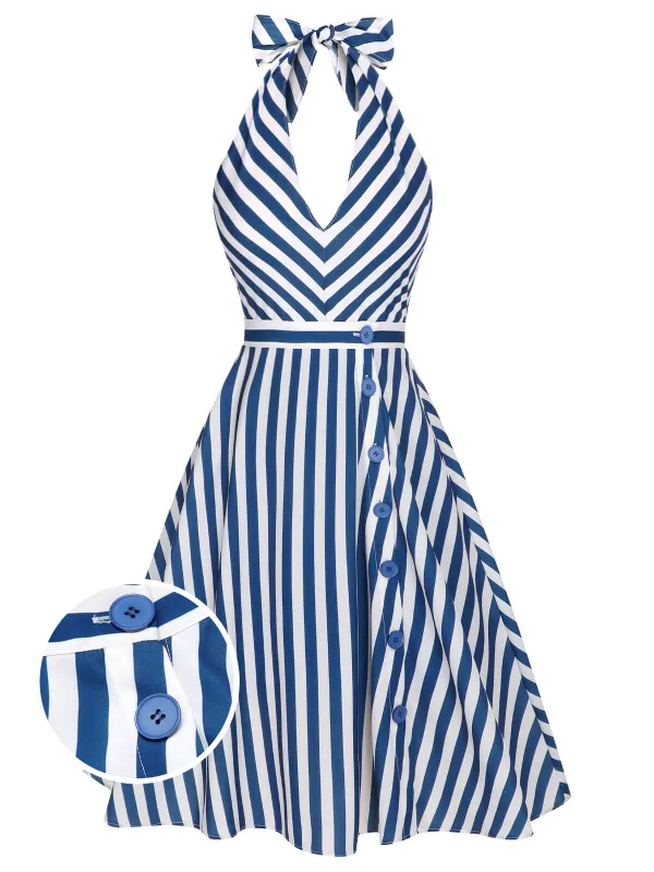 2PCS Blue 1940s Stripe Halter Romper & Skirt sold by Retro Stage