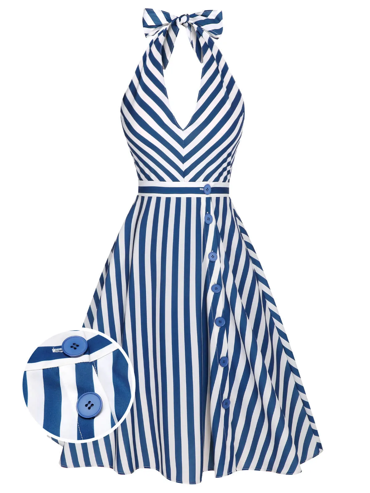 2PCS Blue 1940s Stripe Halter Romper & Skirt sold by Retro Stage