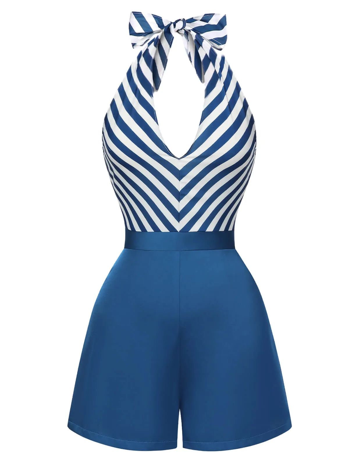Blue 1940s Symmetrical Stripe V-Neck Halter Romper sold by Retro Stage product image thumbnail 2