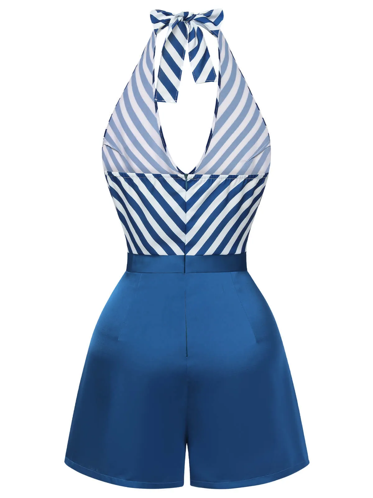 Blue 1940s Symmetrical Stripe V-Neck Halter Romper sold by Retro Stage product image thumbnail 4