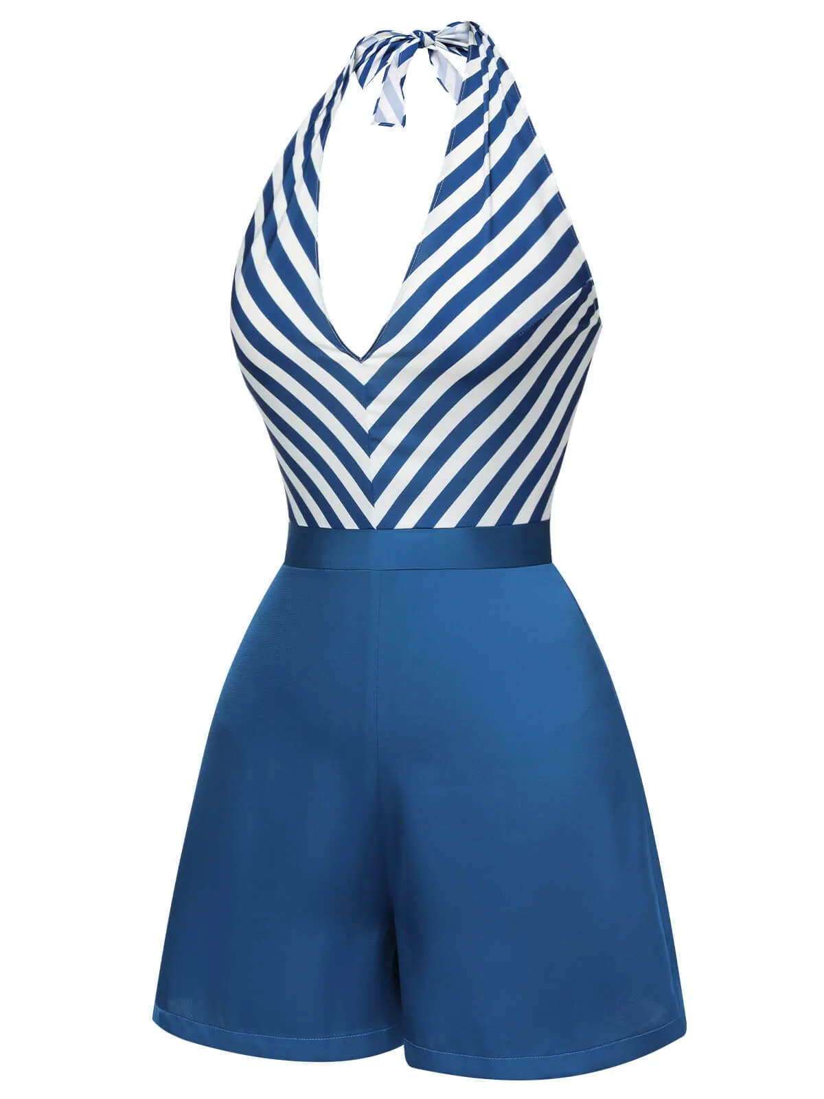 Blue 1940s Symmetrical Stripe V-Neck Halter Romper sold by Retro Stage product image thumbnail 3