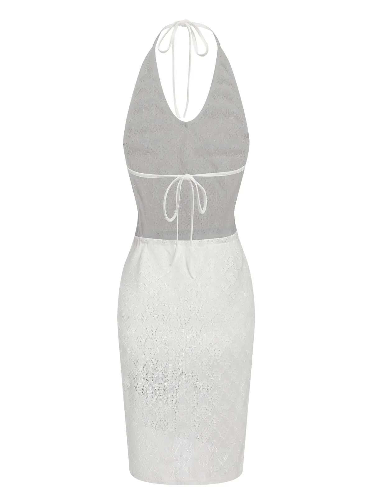 White 1960s Knitted Halter Dress Cover-Up sold by Retro Stage product image thumbnail 4