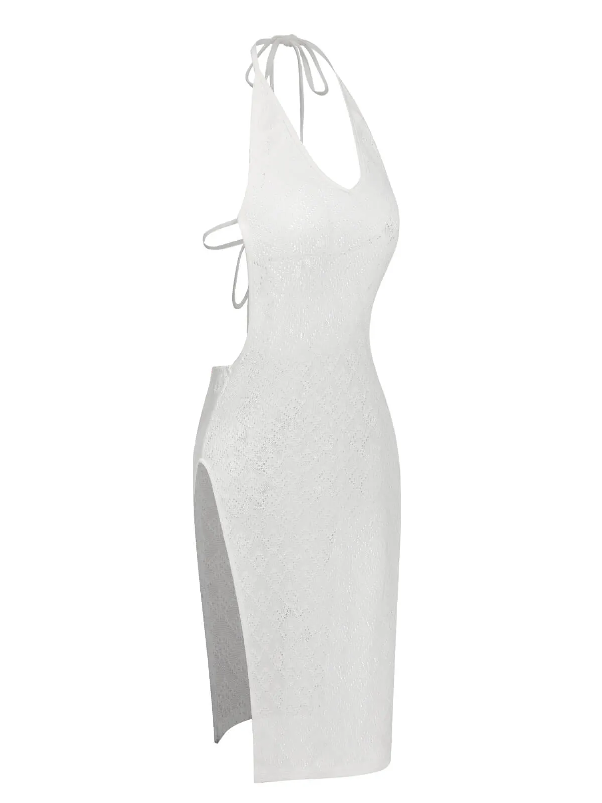 White 1960s Knitted Halter Dress Cover-Up sold by Retro Stage product image thumbnail 3