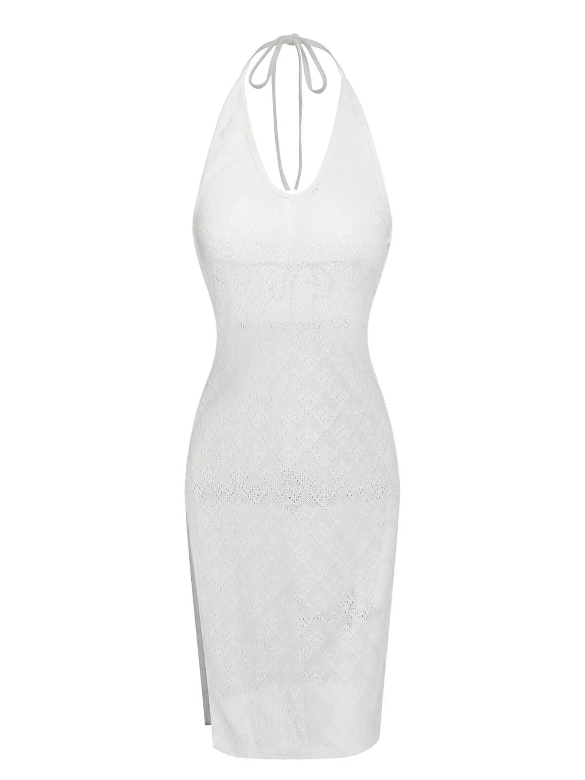 White 1960s Knitted Halter Dress Cover-Up sold by Retro Stage product image thumbnail 2