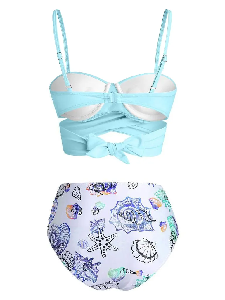 Sky Blue 1950s Straps Criss Cross Bikini Set sold by Retro Stage product image thumbnail 2