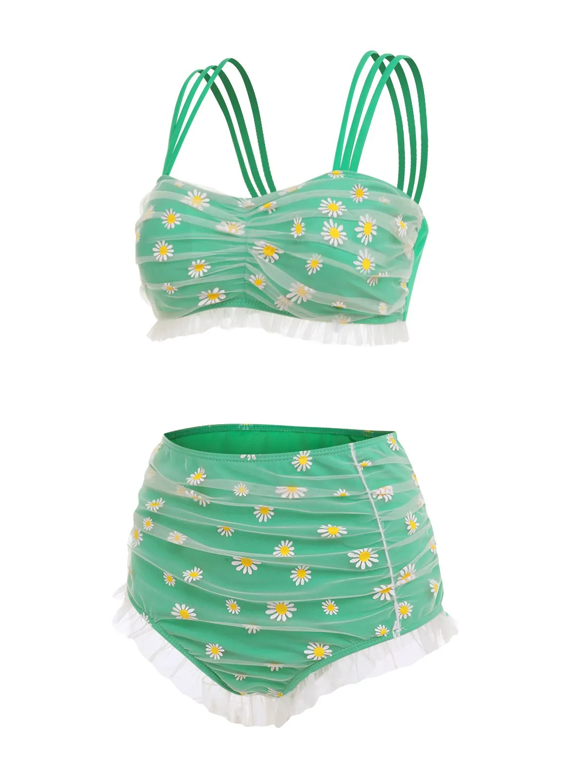 Green 1950s Summer Daisy Tankini Set sold by Retro Stage product image thumbnail 2