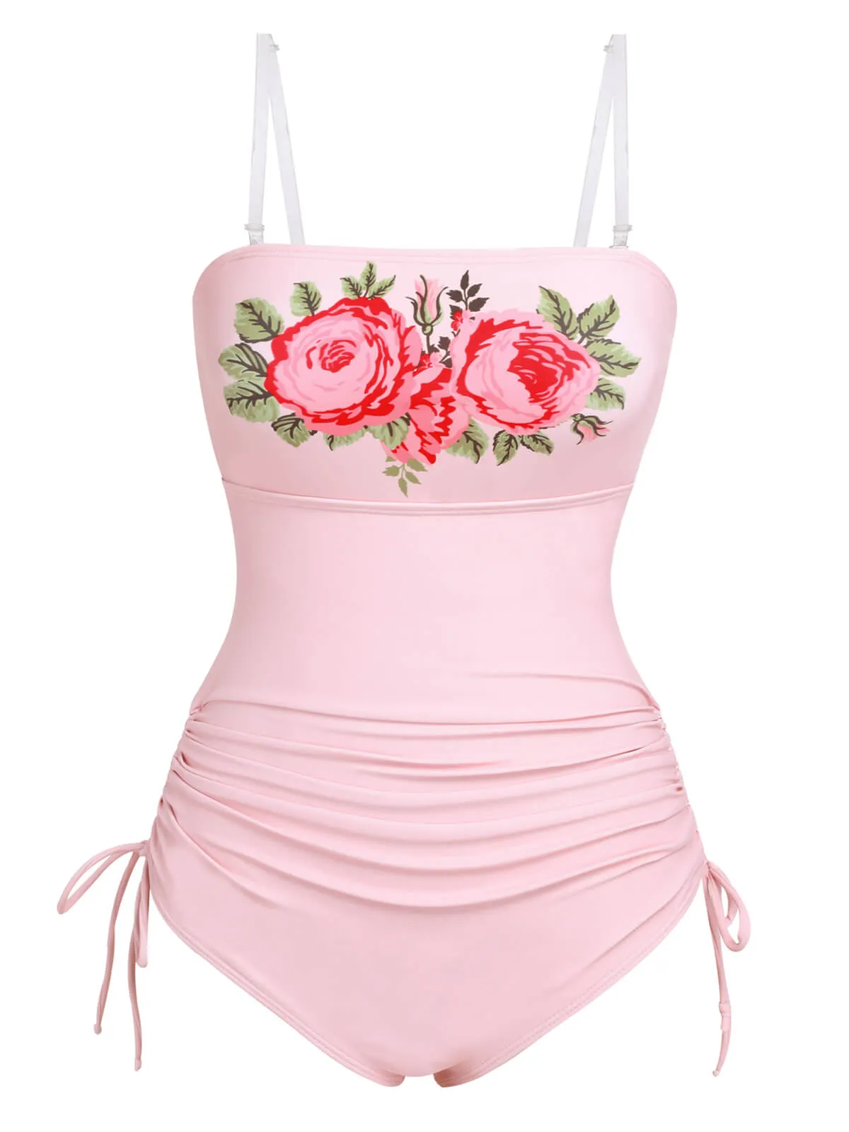 Pink 1940s Rose Strap One-piece Swimsuit sold by Retro Stage product image thumbnail 2
